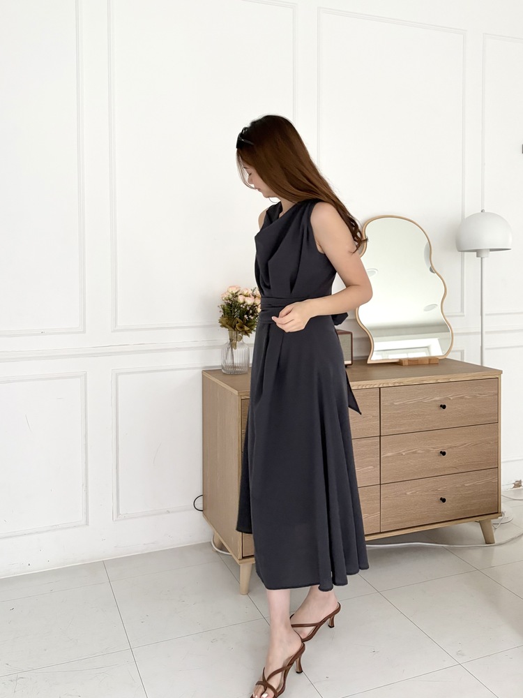 Athena Drape Dress (Charcoal)