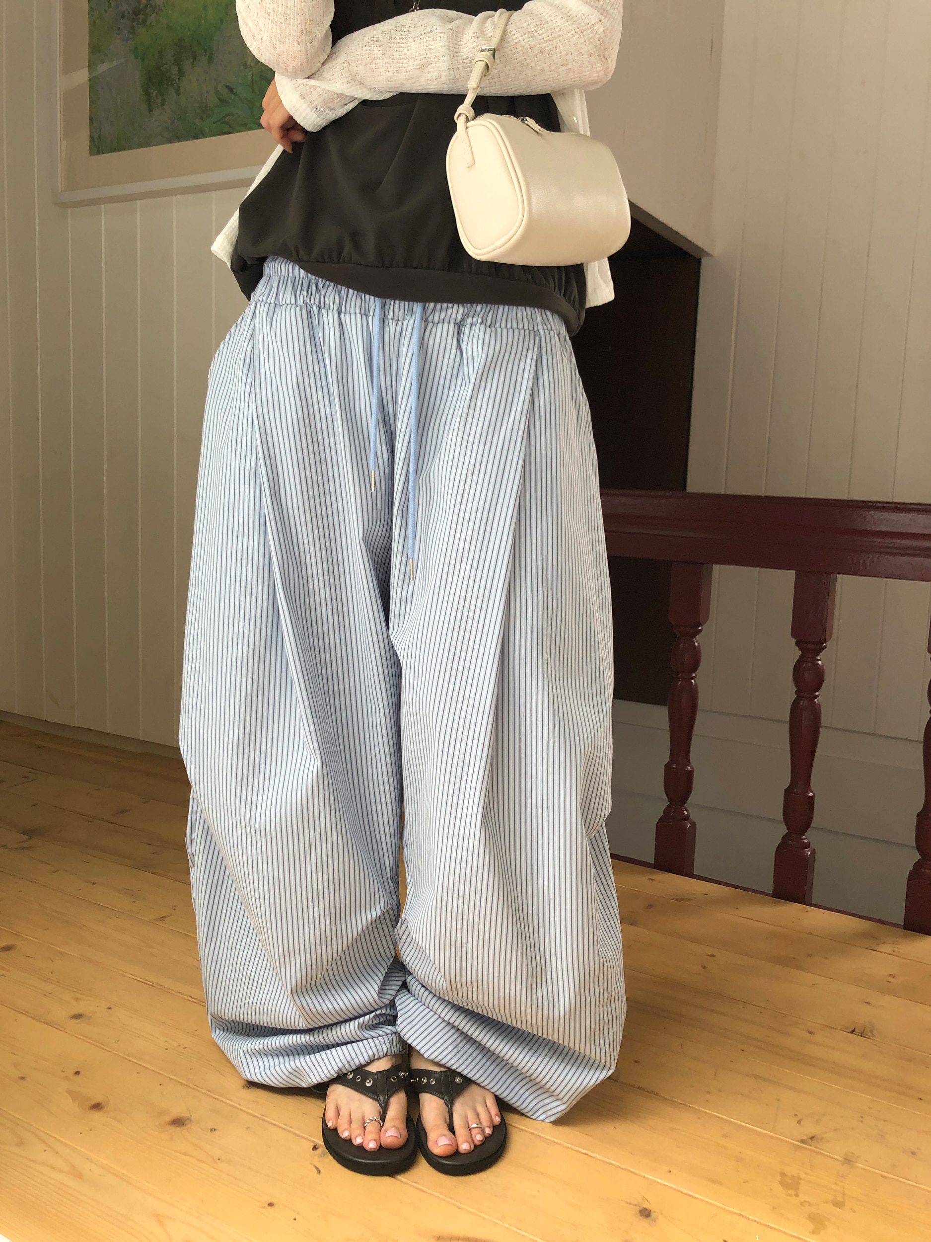 Pinstripe Pintuck Wide-Leg Pants