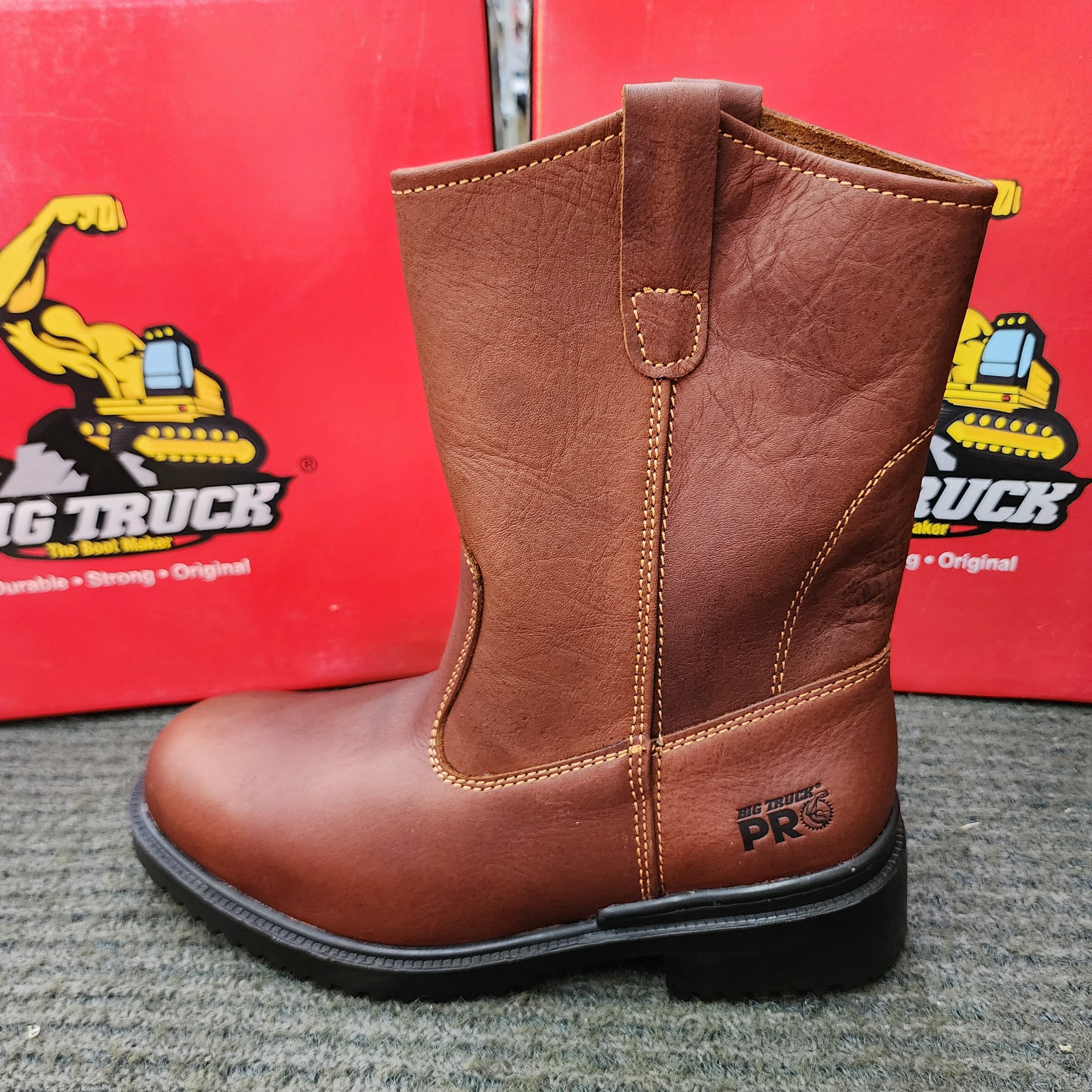 BIG TRUCK PRO 118 HIGH CUT PULL UP BOOTMEN’S PREMIUM LEATHER LIGHTWEIGHT SAFETY BOOTS SHOE Square Toe