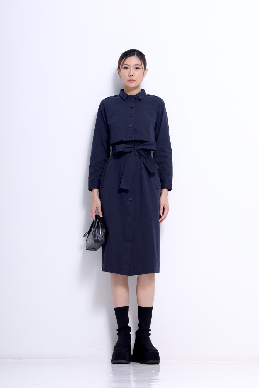 长袖假两件连身裙 2106