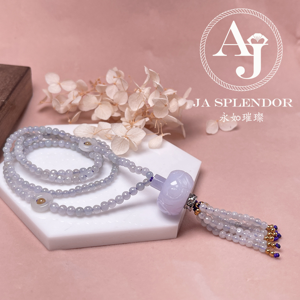 JN-H25-785 天然翡翠A玉 華麗冰紫回紋珠順利串串金項鏈