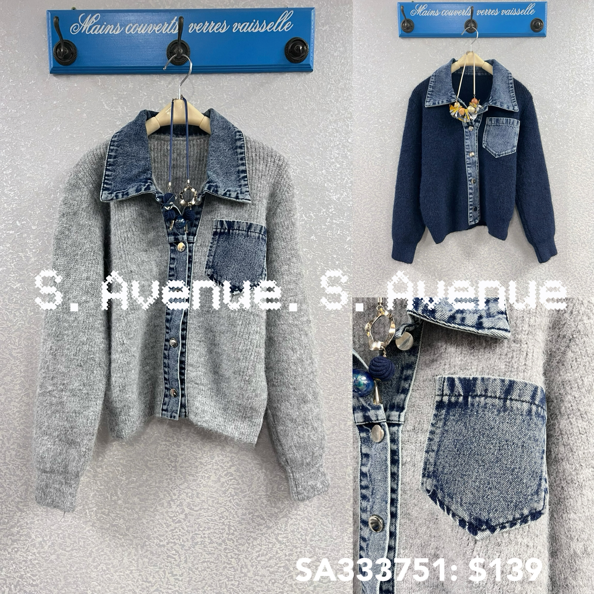 SA333751: 長袖牛仔領單袋冷top