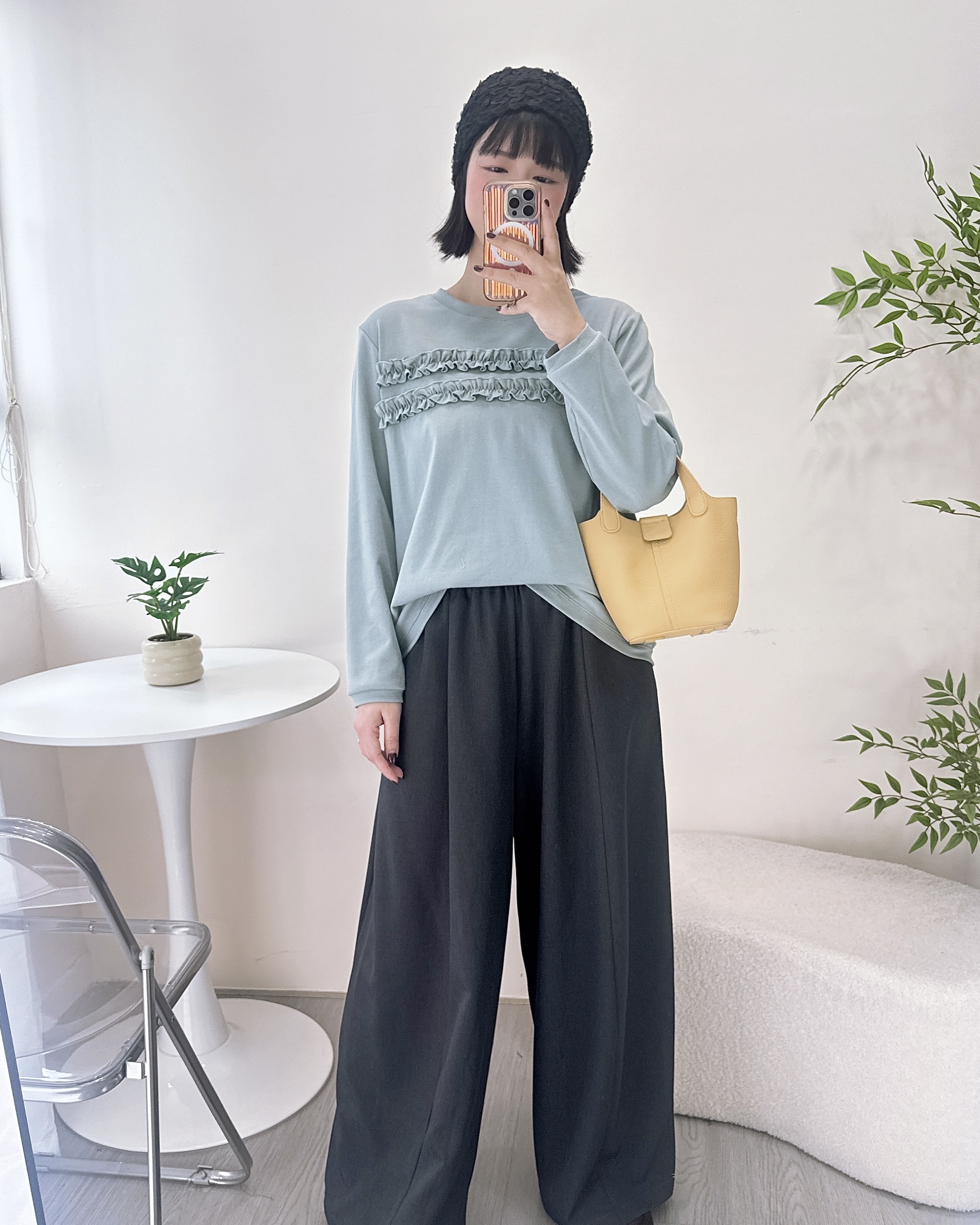 長青淨色Ruffle邊純棉上衣 2色