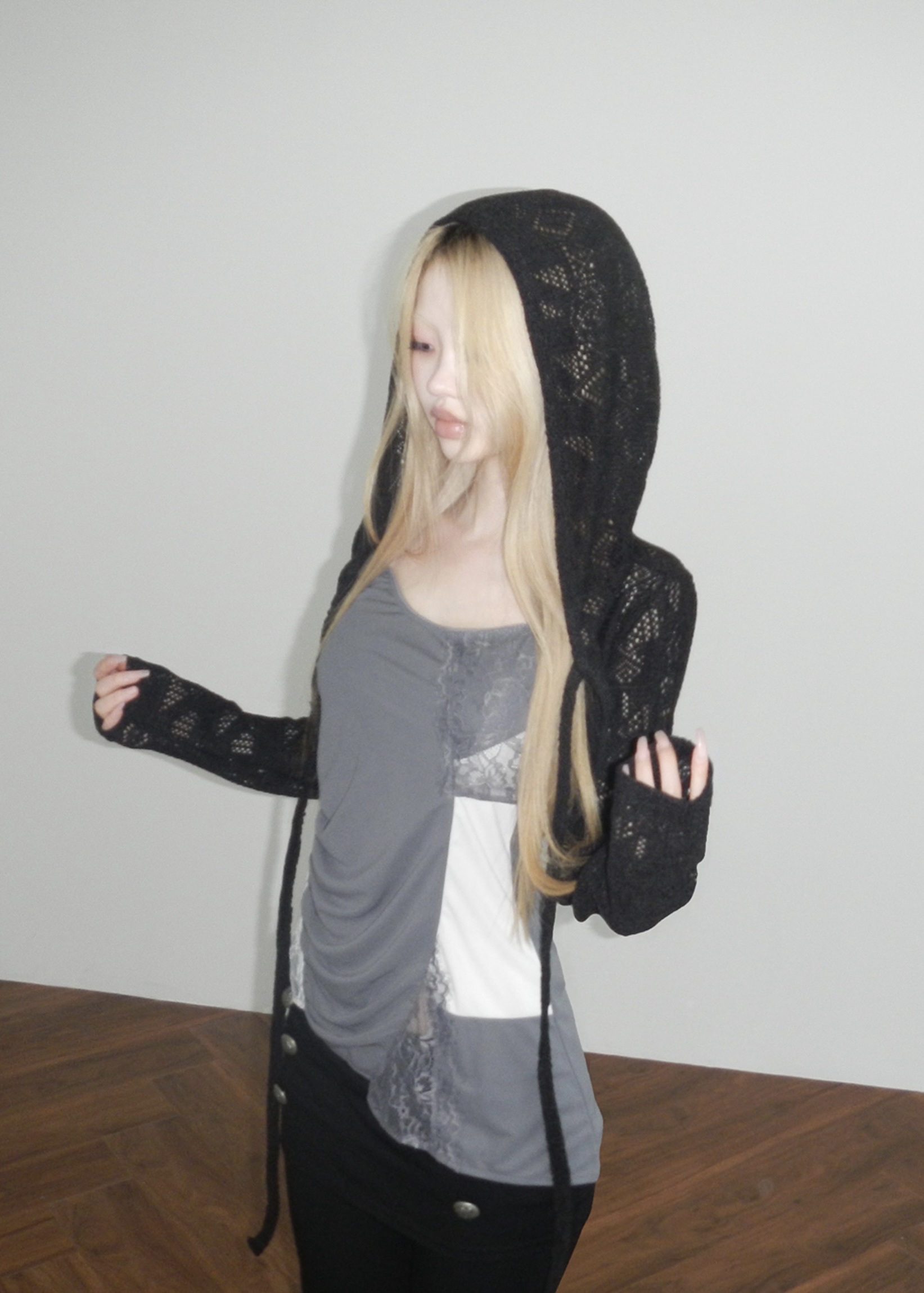 Cropped Hooded Knit Cardigan
