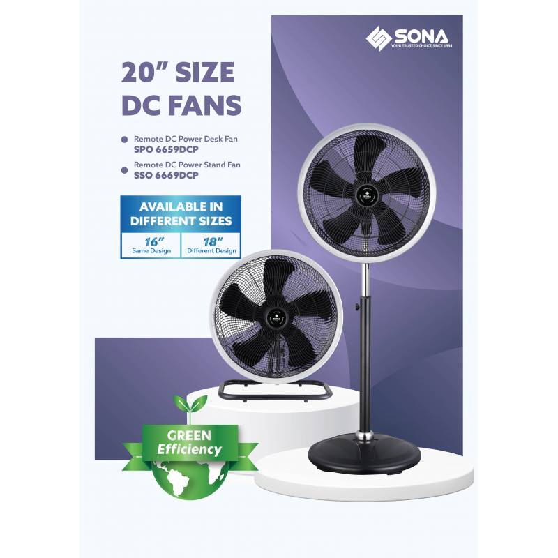 SONA 20” Remote DC Power Stand Fan SSO 6669DCP