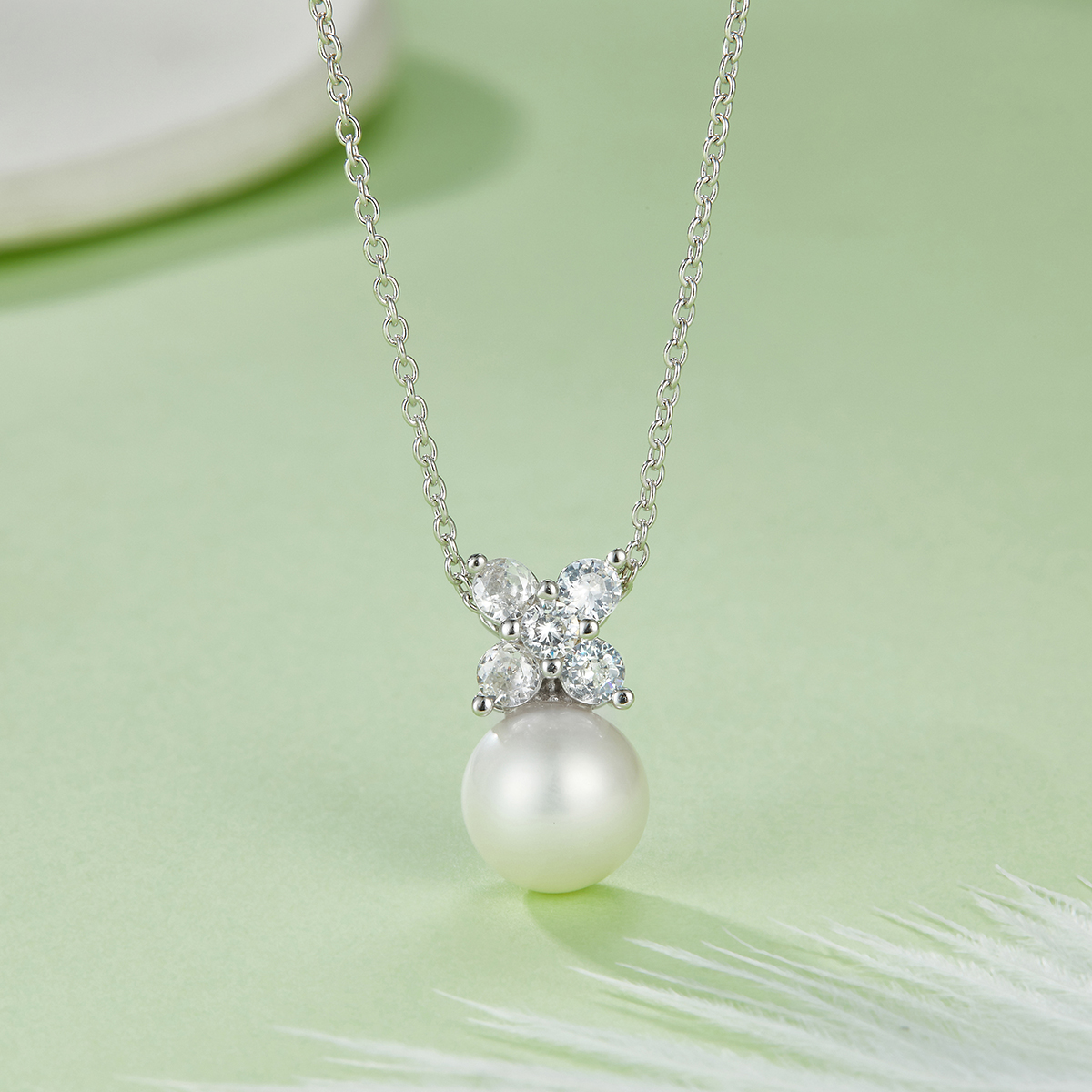 DSYP14珍珠套裝S925銀鍍白金吊墜耳釘淡水珍珠(各268元)