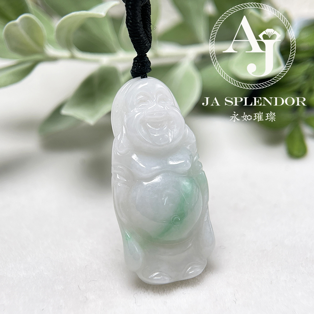 JN-1002 天然翡翠A玉 白底青平安站佛吊墜