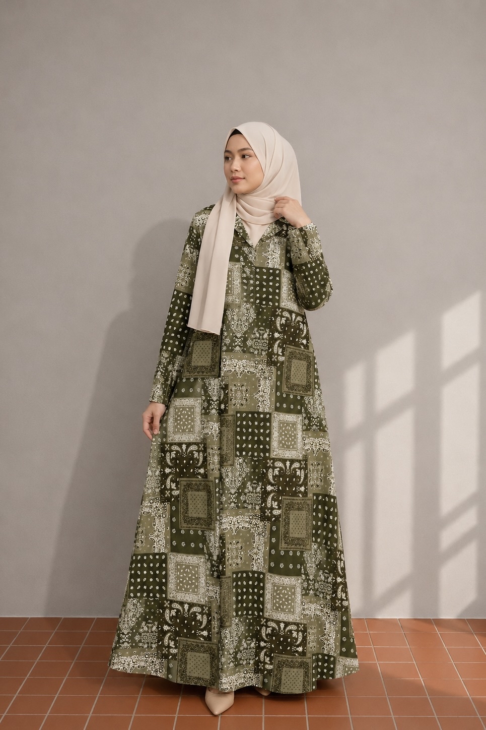 Linen Dress - Patchwork Army Green