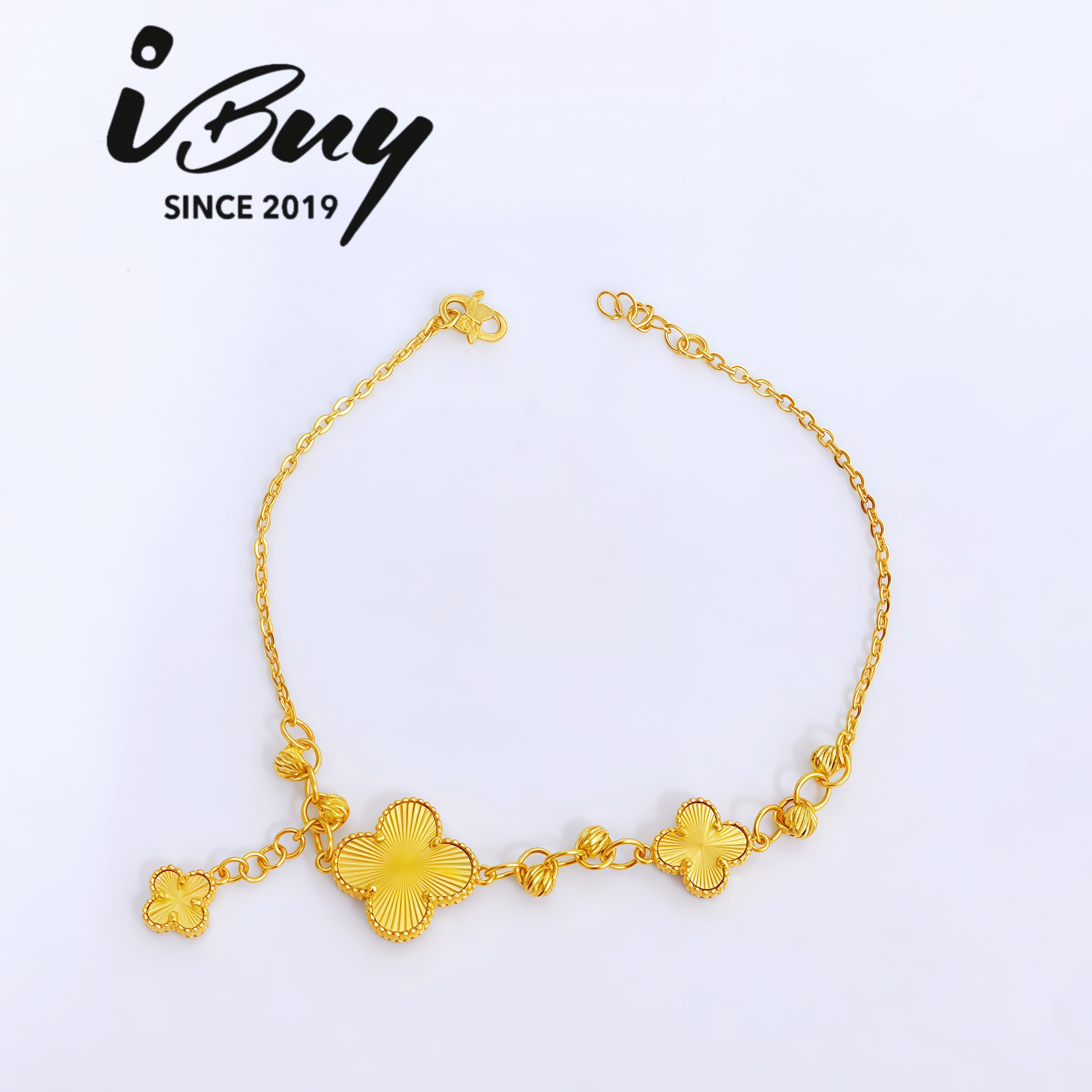 916 GOLD NORTHERN LIGHT VCA FANCY POLO BRACELET 916 金 极光四叶草爆闪隔珠太阳花手链