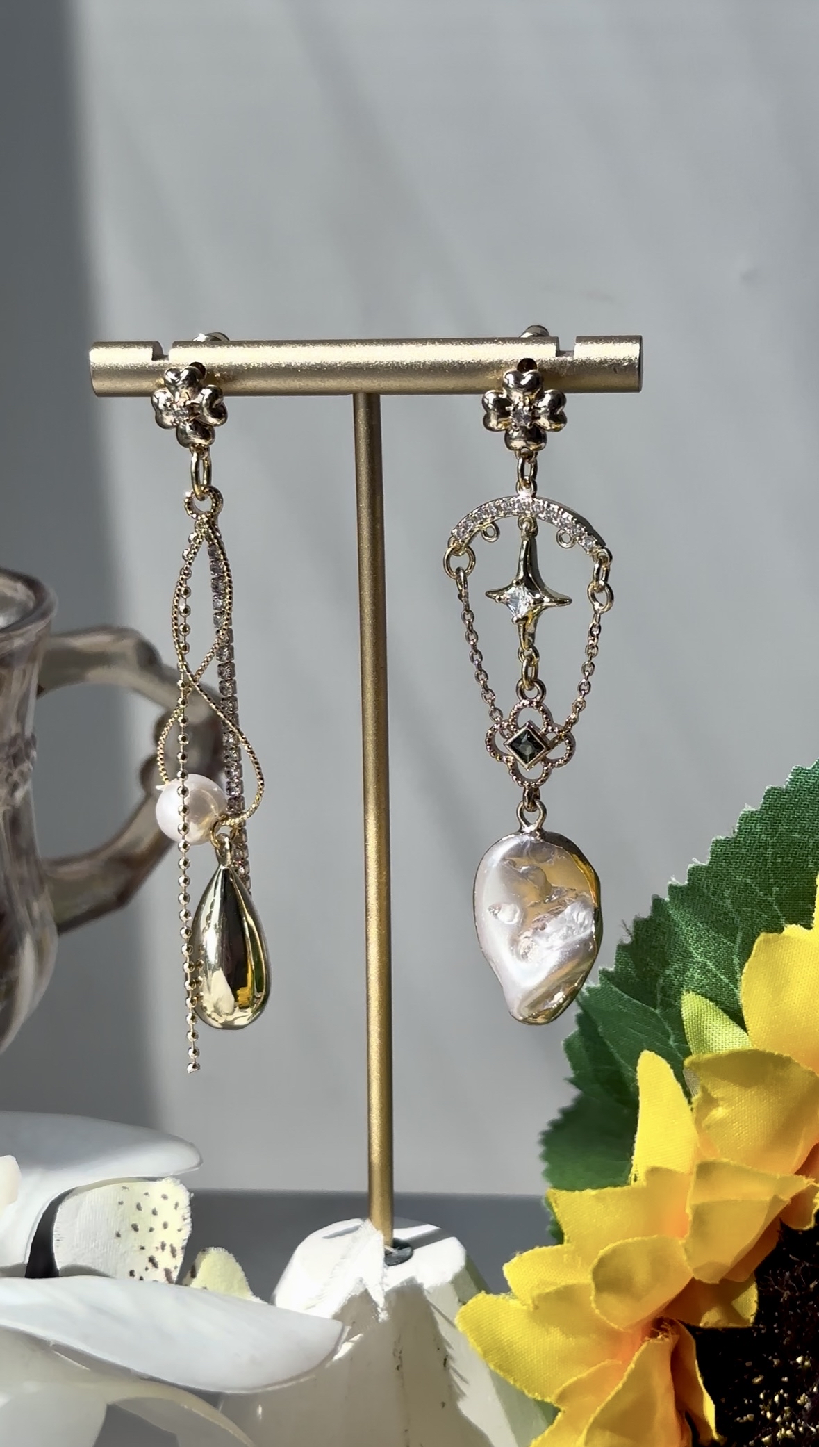 金石水滴珠耳環✨