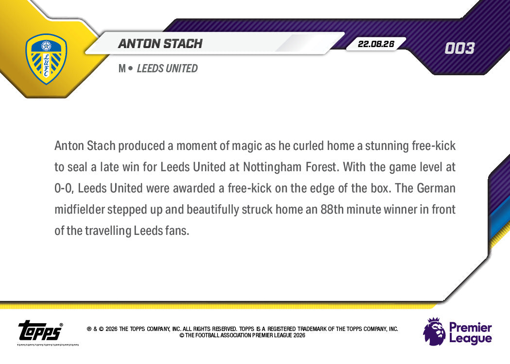 Anton Stach - 2026/27 Premier League Topps NOW® #3 紀念卡【團購】