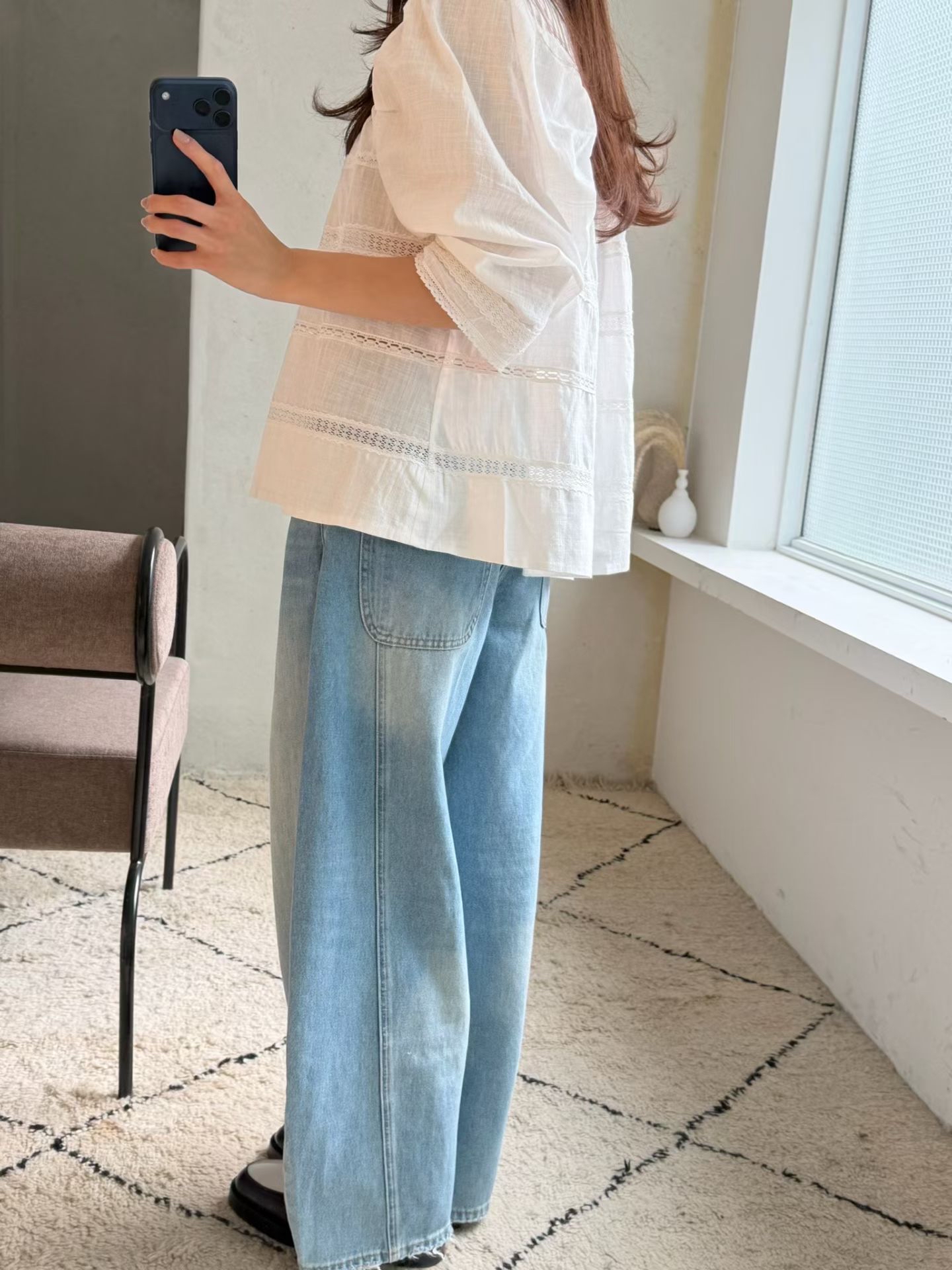 AMORA pleated lace blouse 