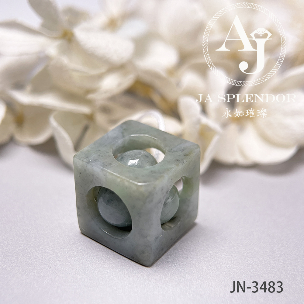 JN-3474/77/83 天然翡翠A玉 烏鷄飄綠招財進寶骰子吊墜