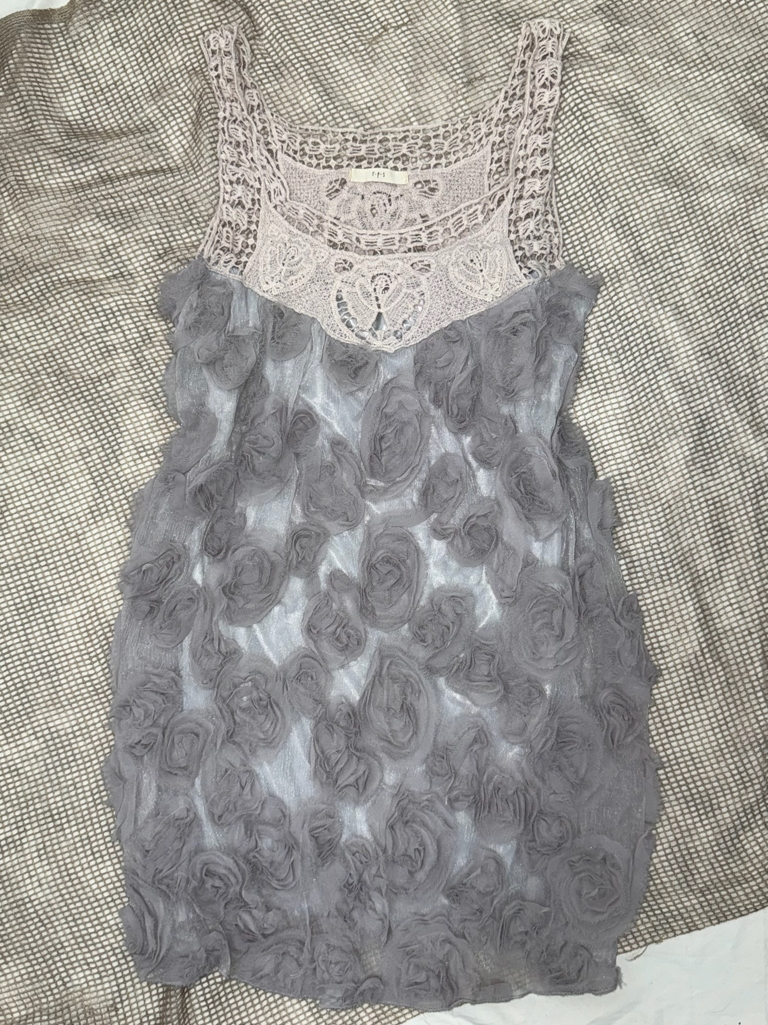 Grey 3D Rosette Sleeveless Tunic with Lace Yoke