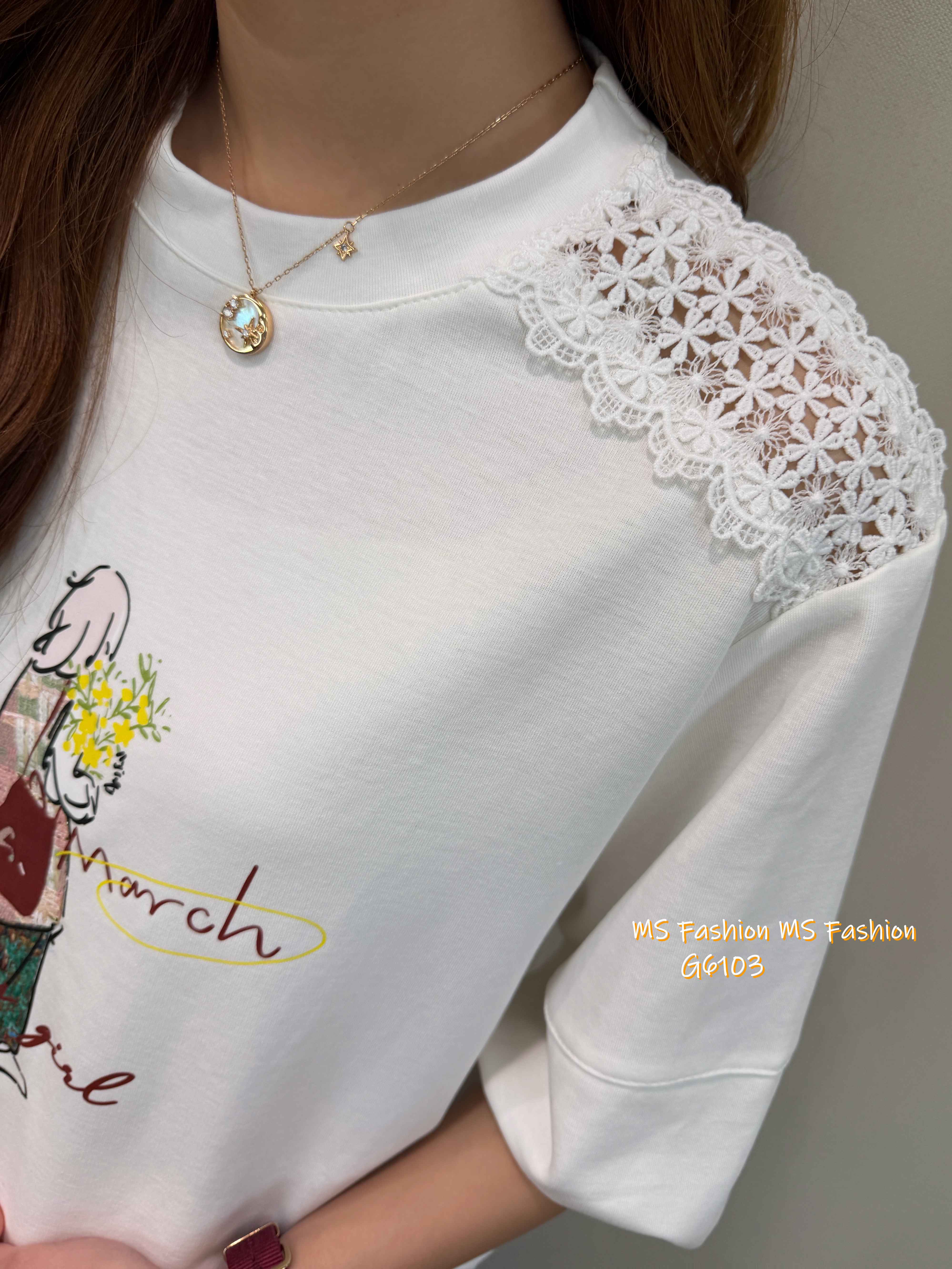 G6103 韓國🇰🇷靚print肩通花top