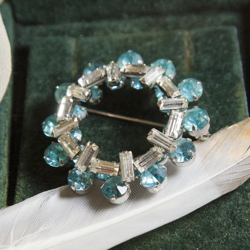 1940s-70s Jay Flex Sterling Silver Aqua Blue Openwork Brooch From Canada Montreal (CA020)