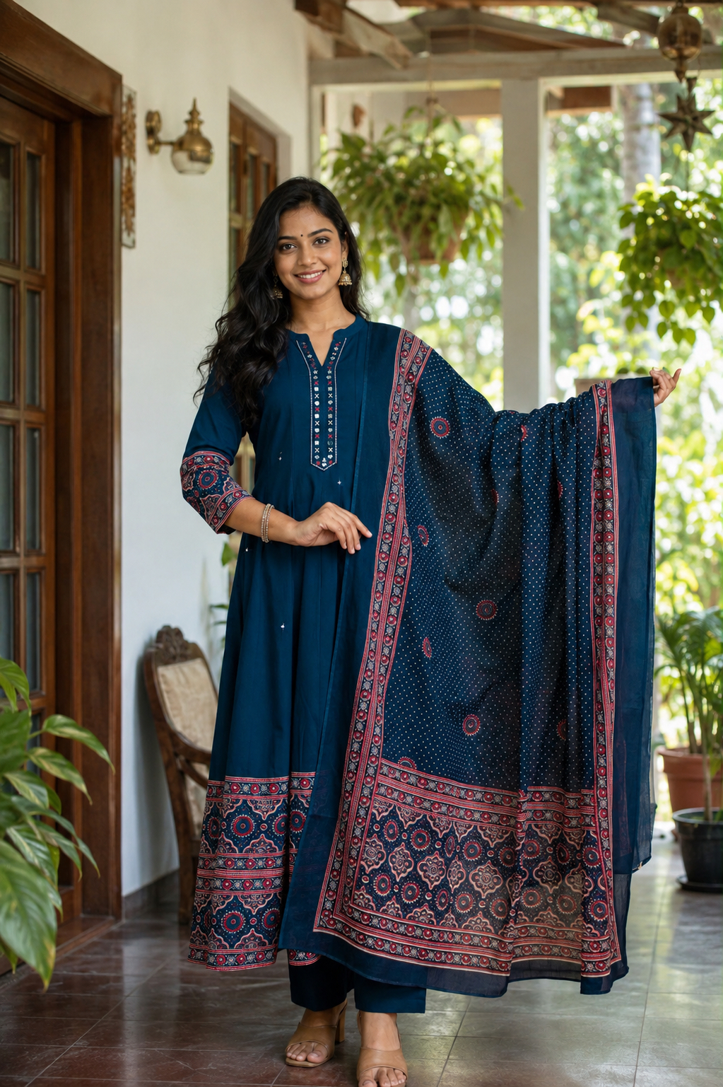 Blue Anarkali Kurta Set with Heavy borders