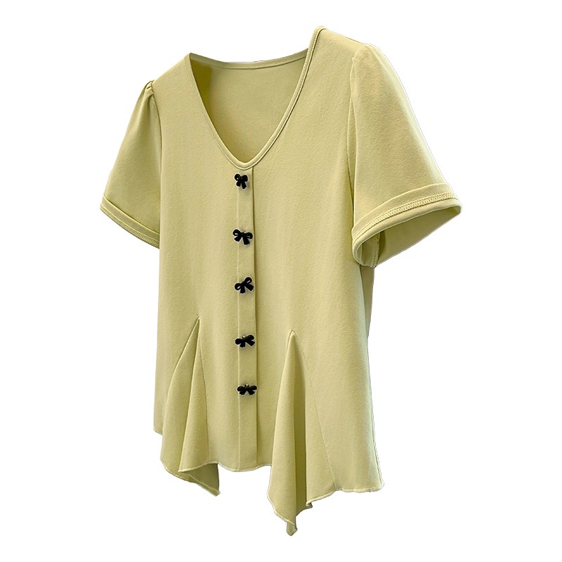 B225(36850) 韩系甜美风前排立体黑蝴蝶结腰边鱼尾3色上衣