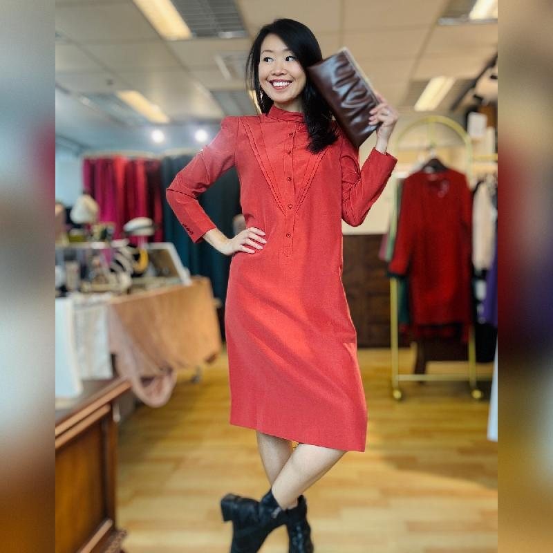 Vintage Japanese Stand Collar Shift Dress (MT2260-16)