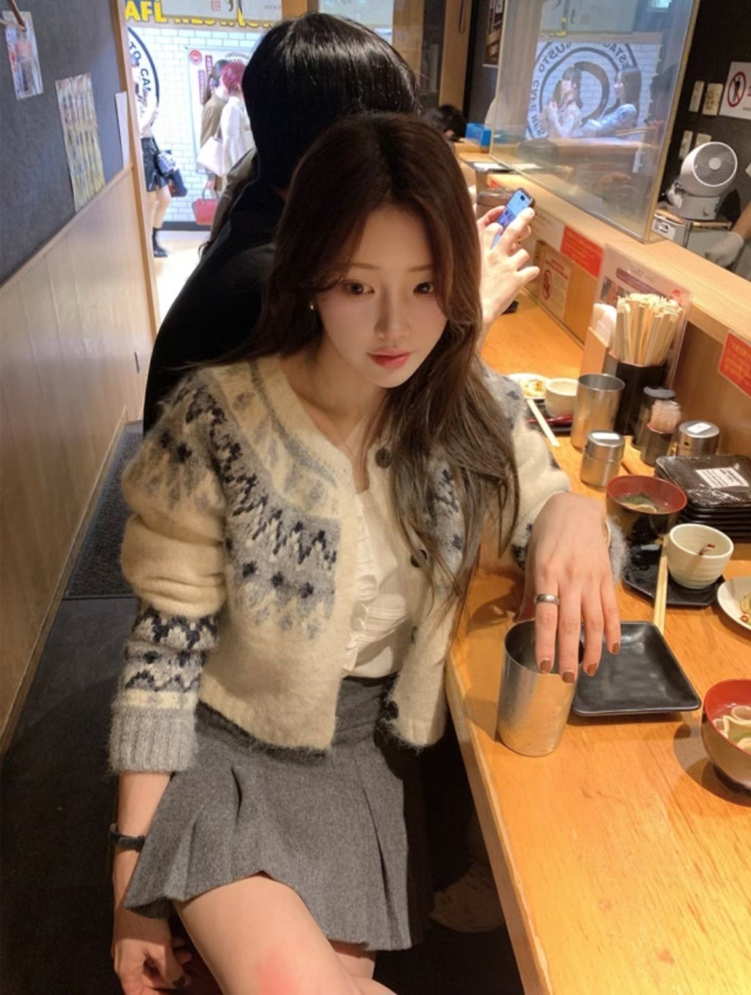 【 ☃️ 私心超愛～🩶北歐冬日感圖案 ♪ 軟糯多重拼色兩著外套⋆˚ʚɞ 】 Snowball Mochi Cardigan Top(三色入