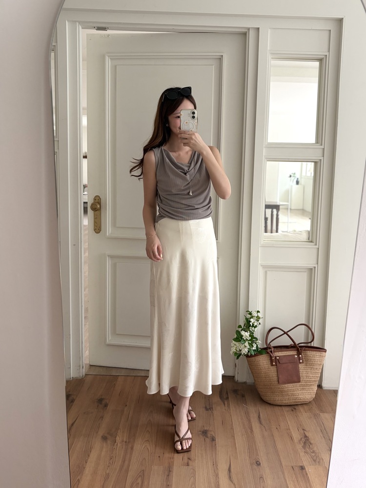 Draped Sleeveless Top (Dark Beige)