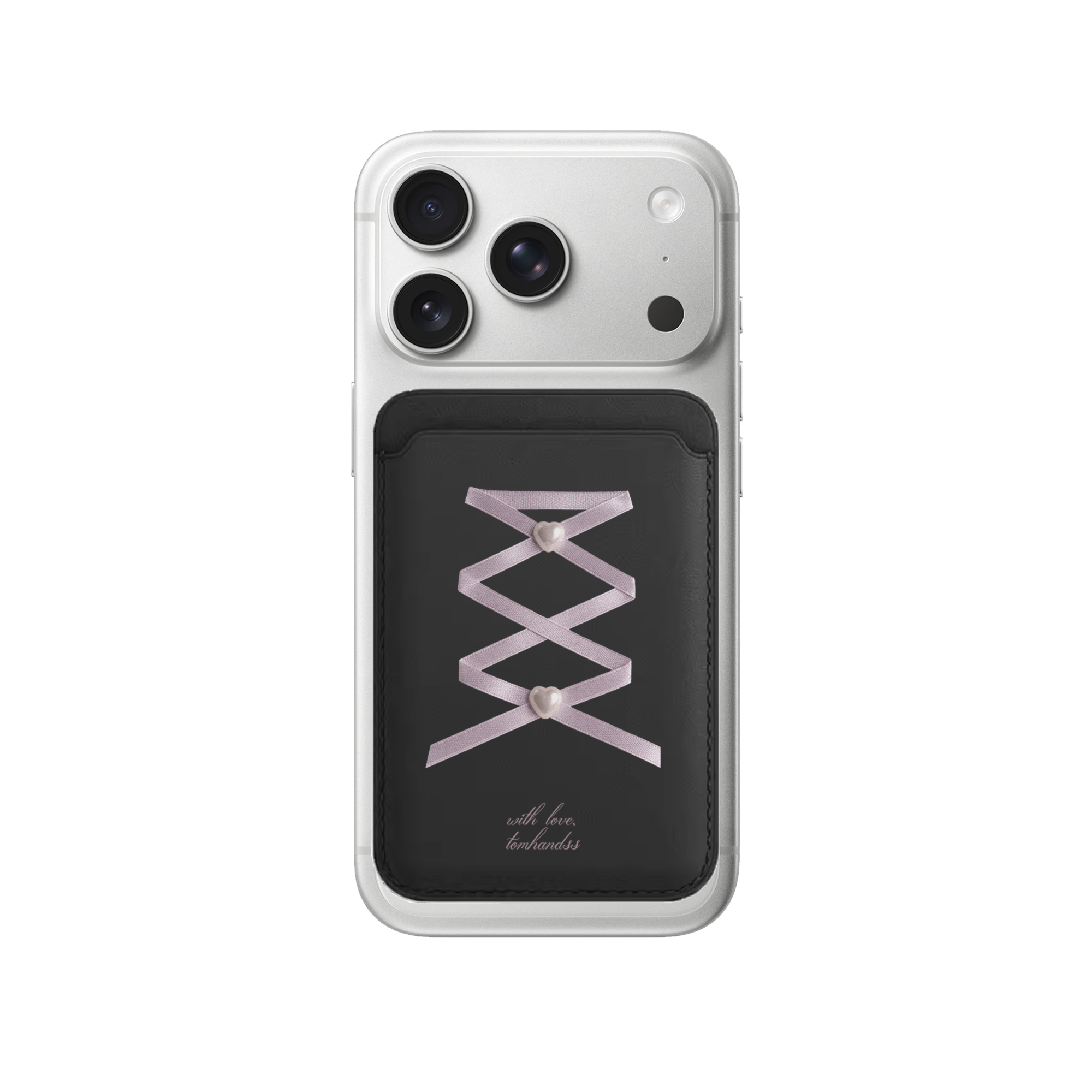 MagSafe磁吸手機卡套【Crisscross Silky Strap X Heart Pearl Button】