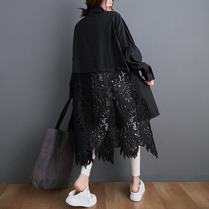 $120件。✨2026氣質流行款｜麻棉蕾絲拼接長版襯衫✨