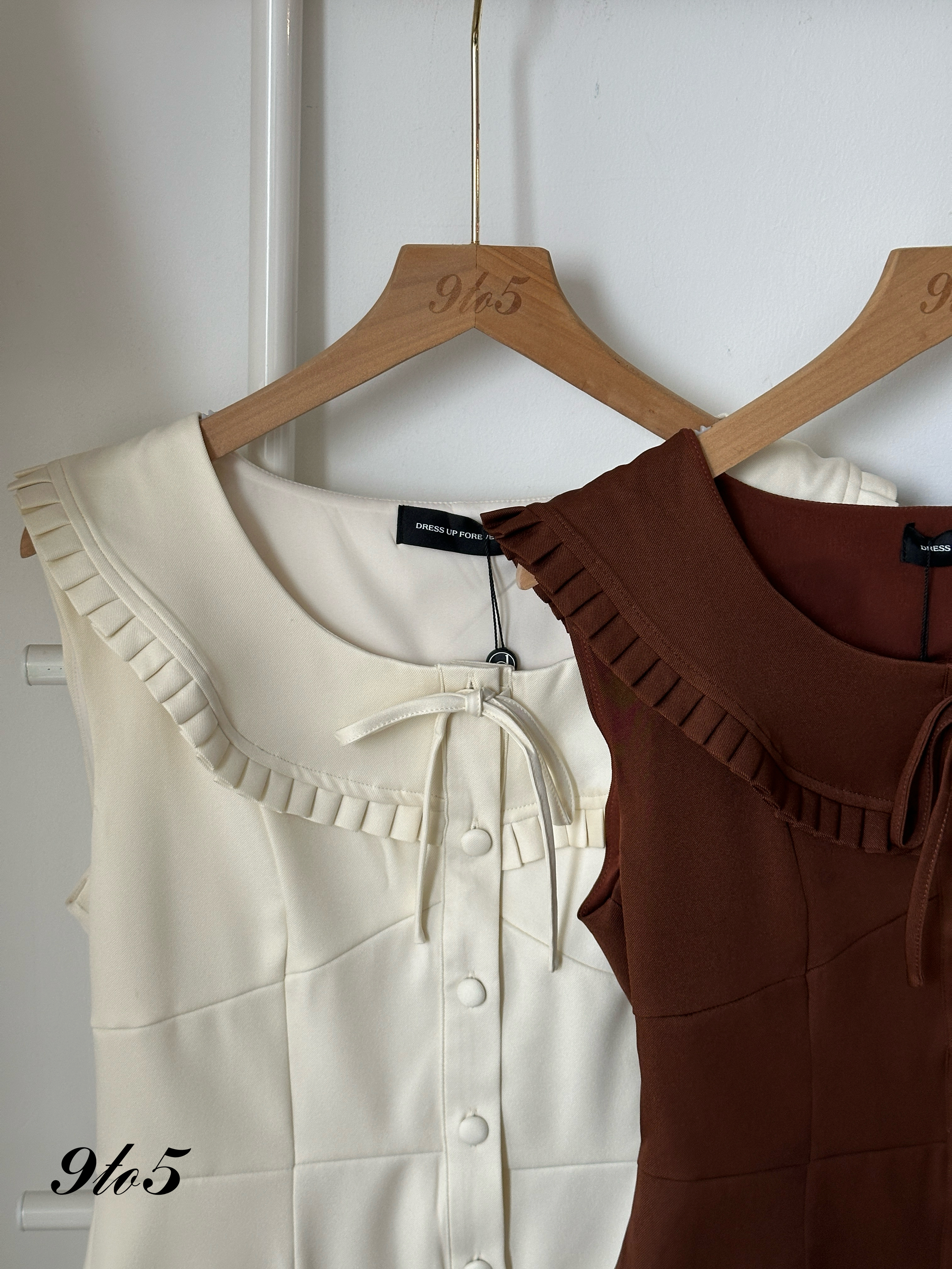 T4039 Bow-tie Ruffle Top - Brown & Cream