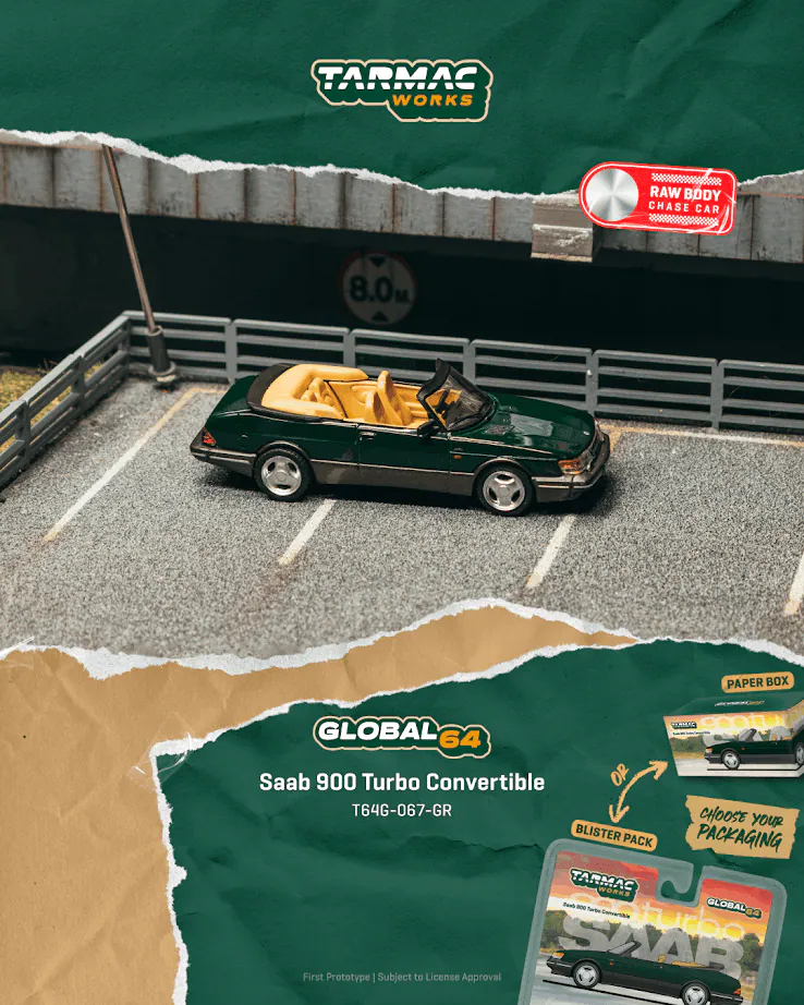 (預訂 Pre Order) Tarmac Works  ( T64G-067-GR ) Saab 900 Turbo Convertible Green