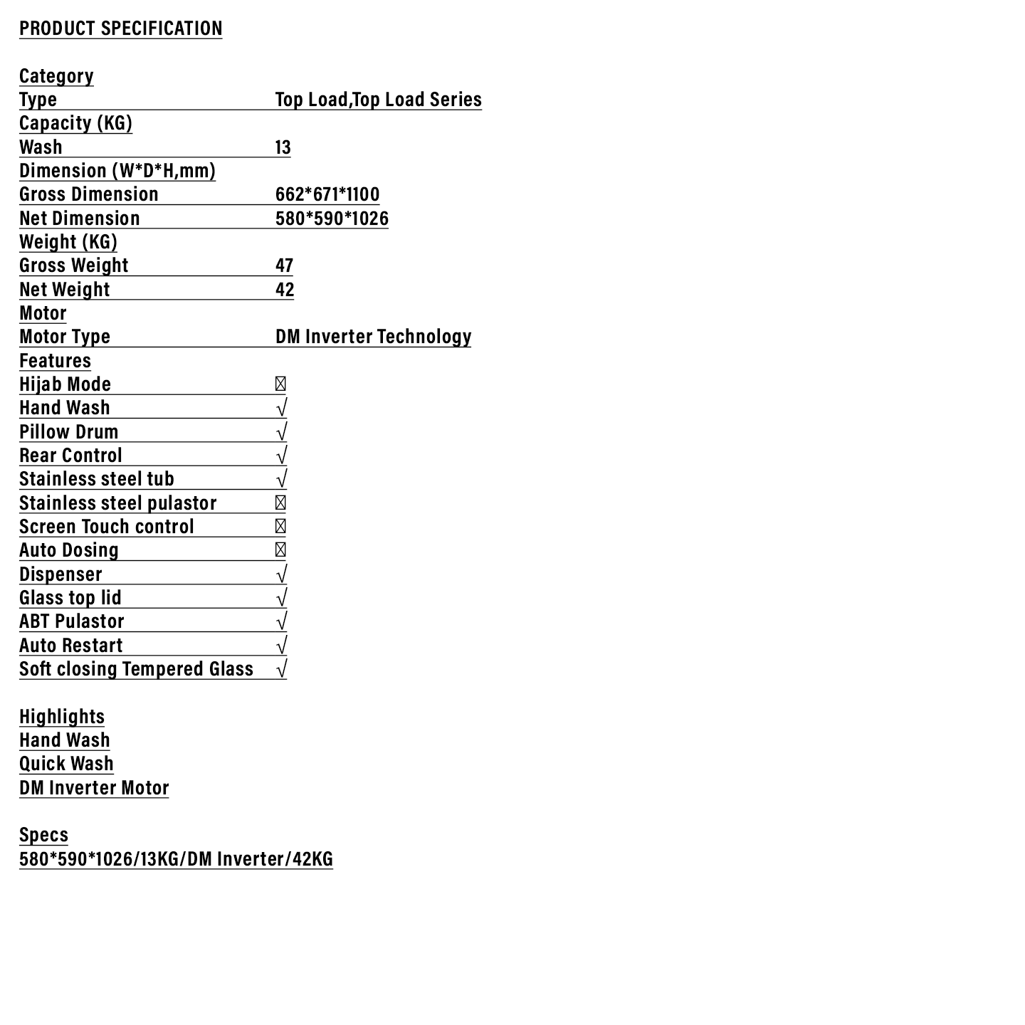 Haier 13kg Inverter Top Load Washer (HWM130-B1678ES8)