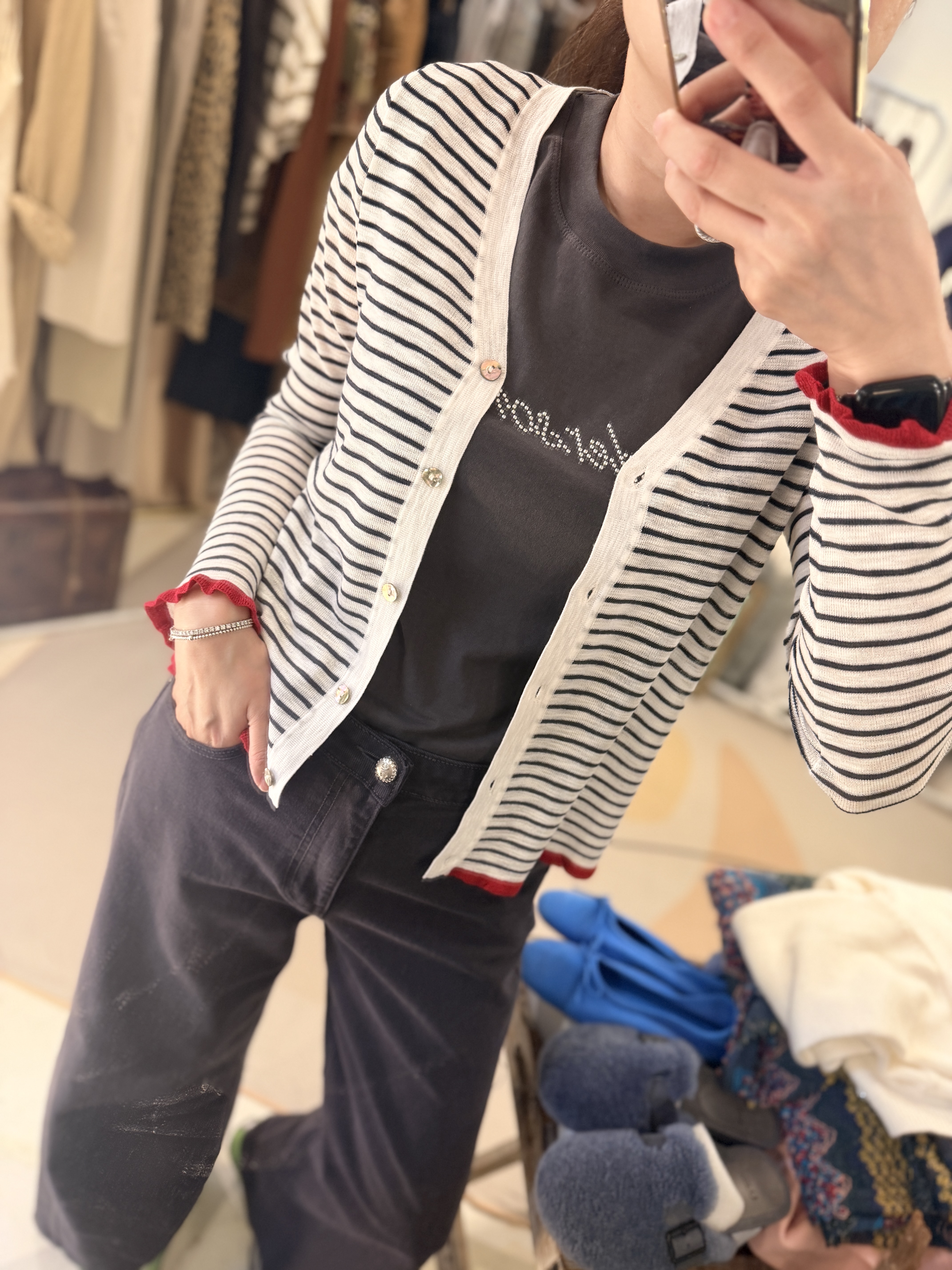 Black and red cardigan