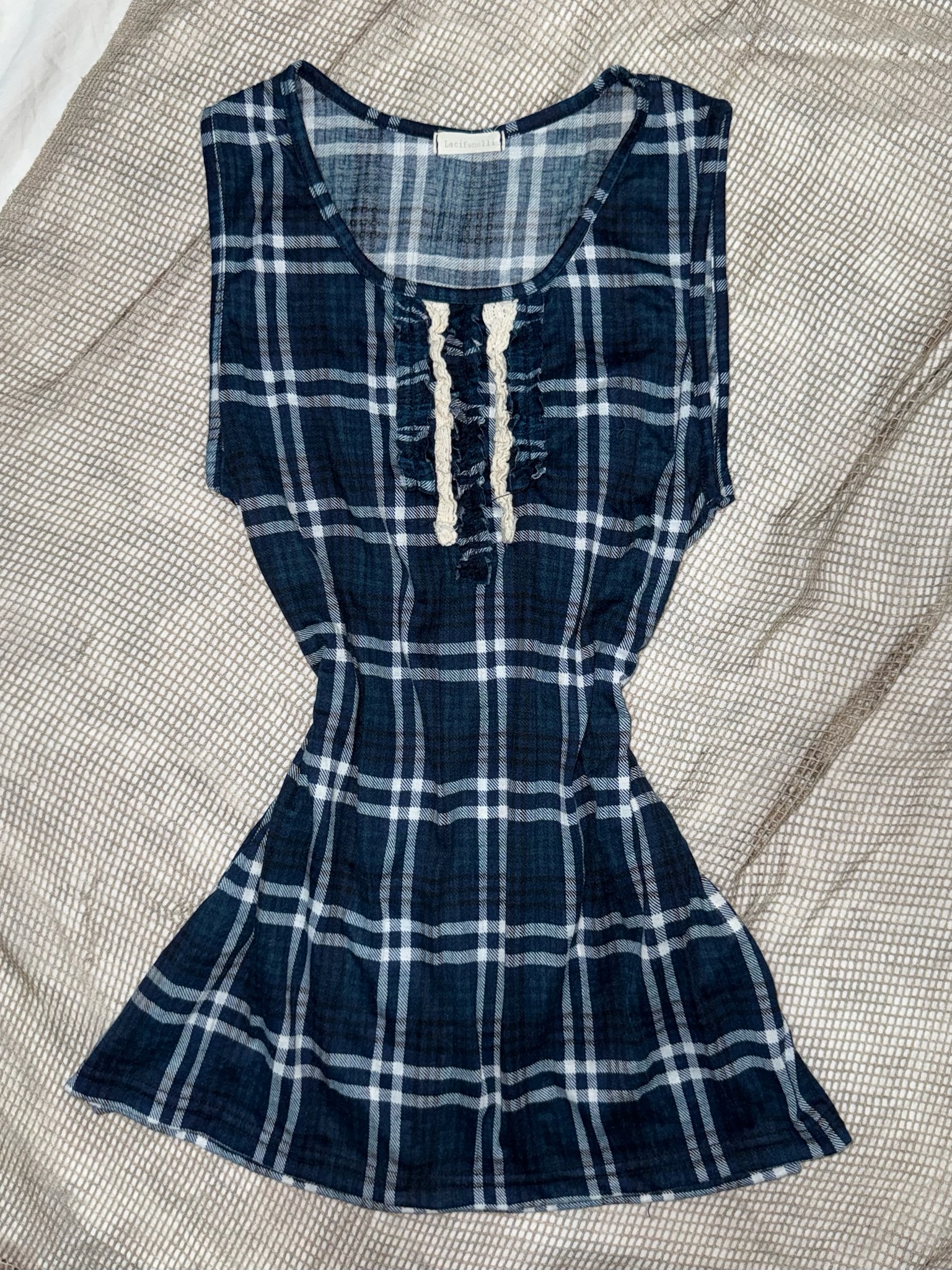Navy Plaid Y2k Victorian-Inspired Top