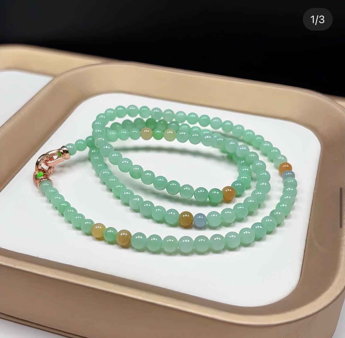 4.8mm 蘋果綠翡色藍紫頸串（約117粒珠）