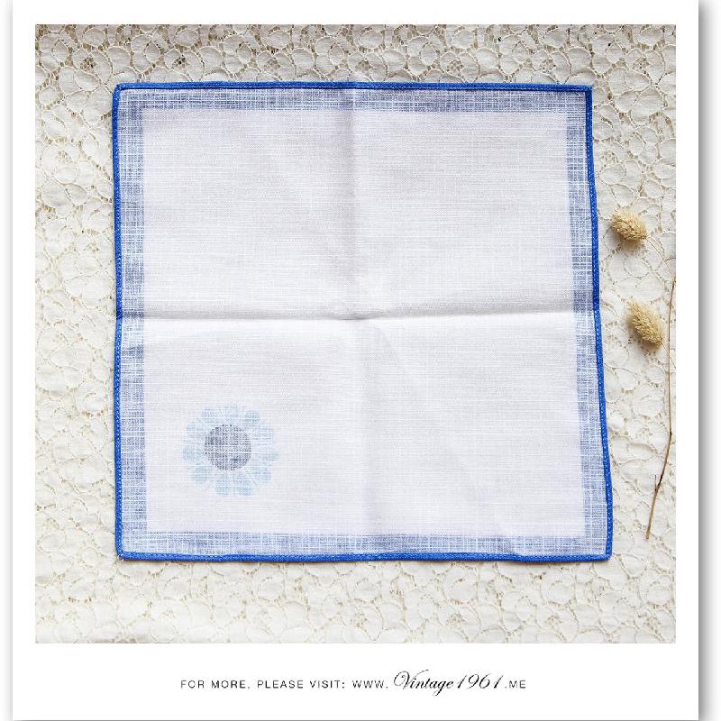 1970 German Blue Line Framed White Table Cloth Set (A Set of Two) (EW237)