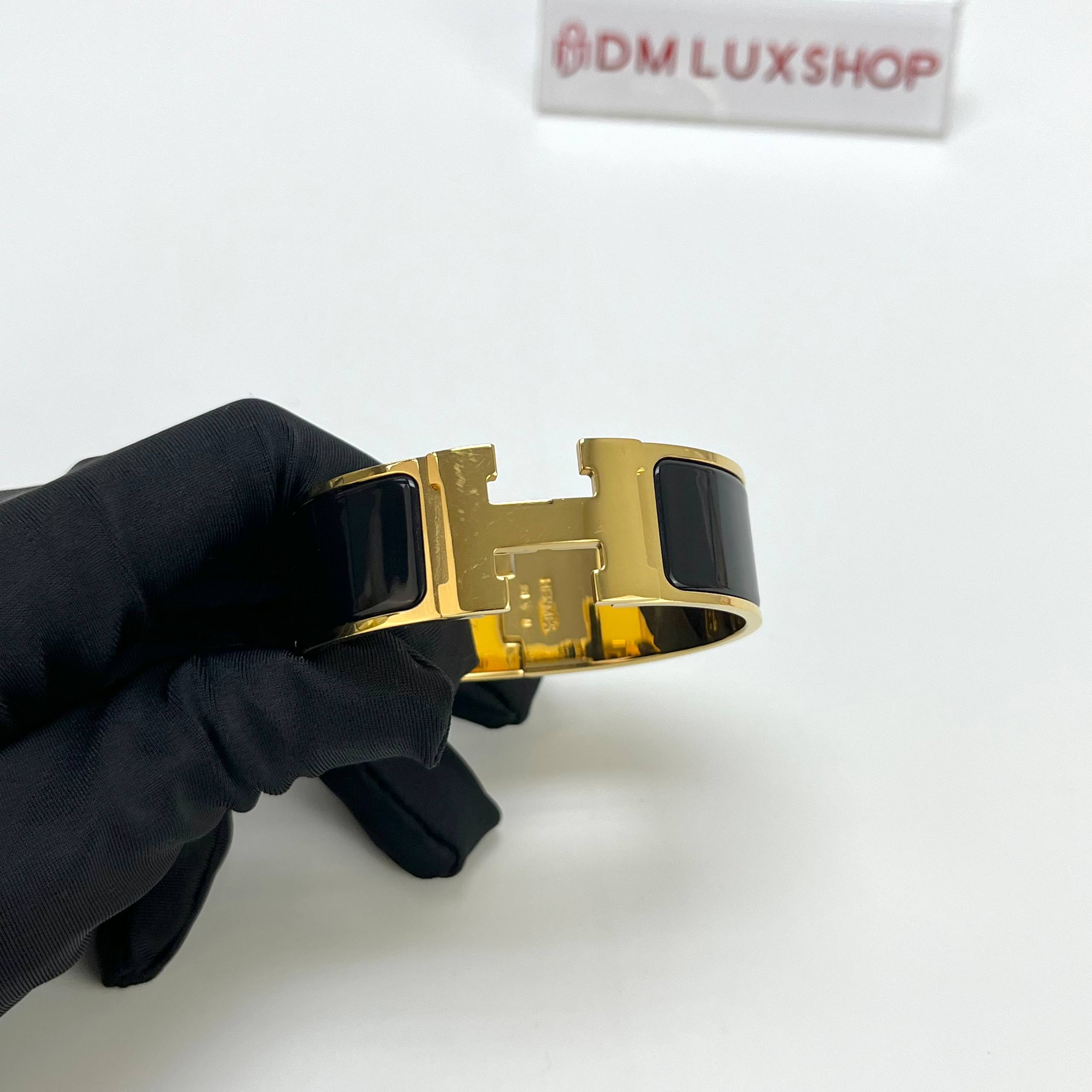 Hermes Black Clic H Bracelet GHW