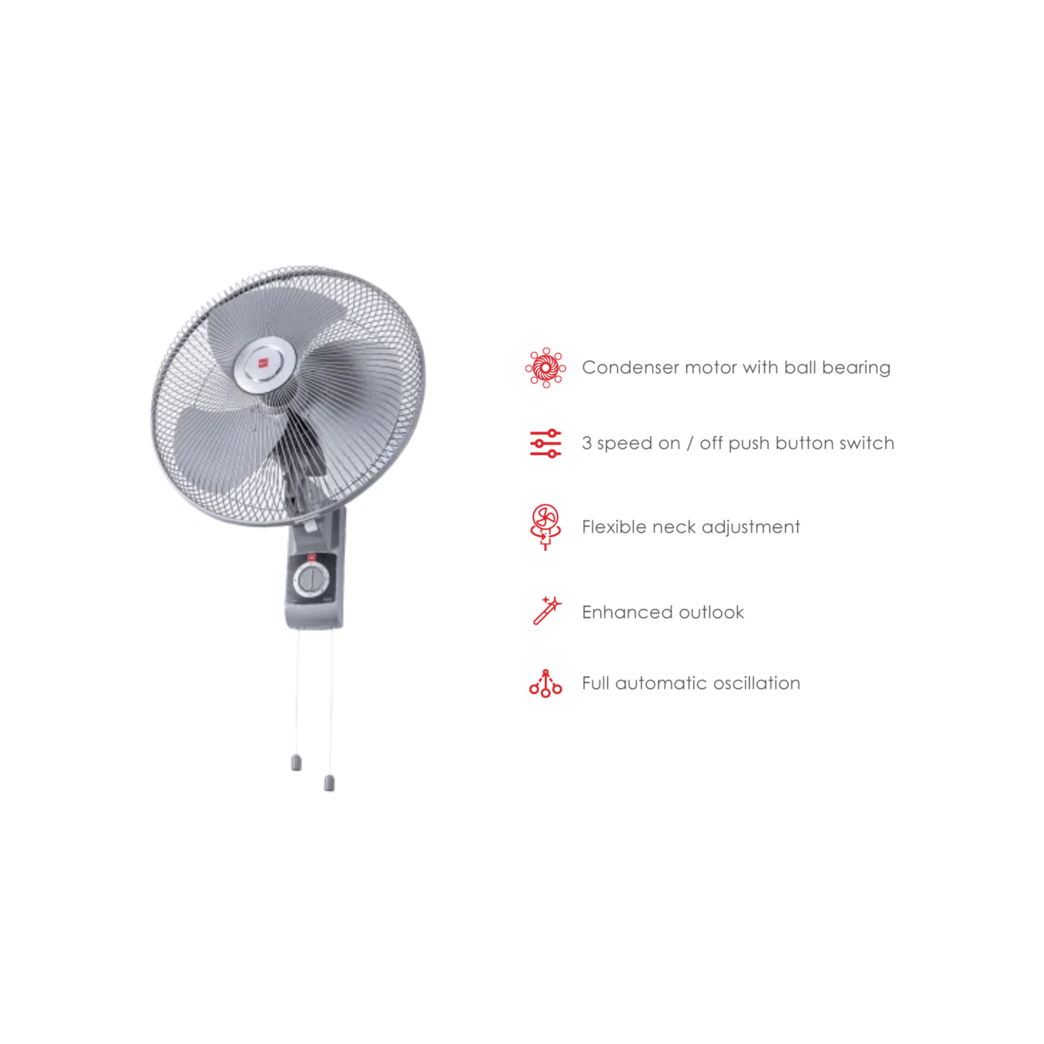KDK 16" Metal Blade Wall Fan Silver (KV408)
