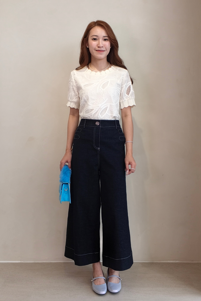 2133-1 Nova Contrast Stitch Wide Leg Denim Pants