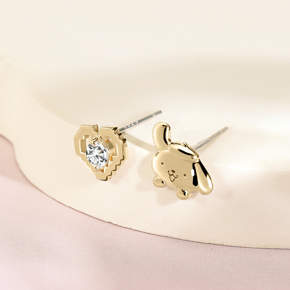 📦訂購 台灣限定 三麗鷗 SanrioＸSTORY 故事銀飾 30週年系列 Pom Pom Purin 布丁狗像素雷刻晶鑽純銀耳環