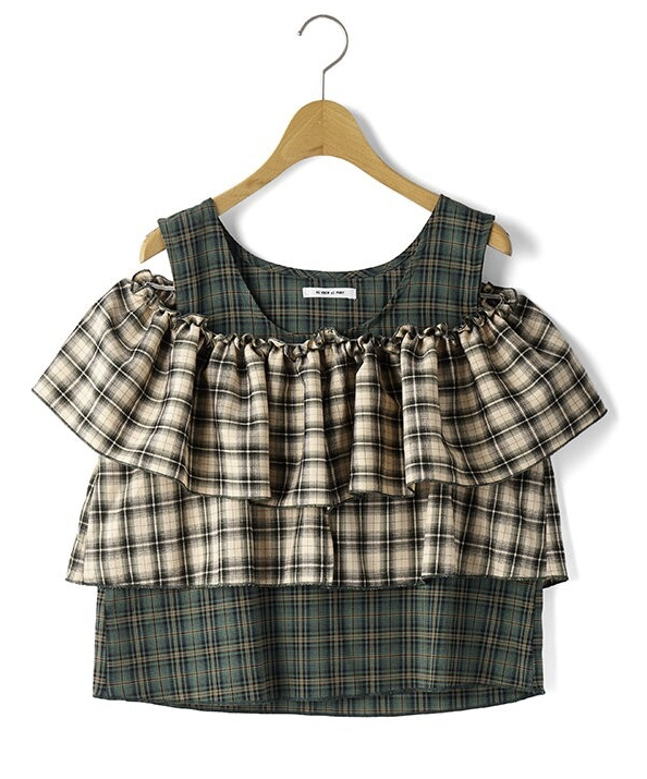 混色格紋露肩斜肩帶襯衫 - 2026 流行穿搭  女士襯衫 春夏時尚穿搭 成人休閒 日常穿搭 易於配搭 日本直送   #JP-I-260018