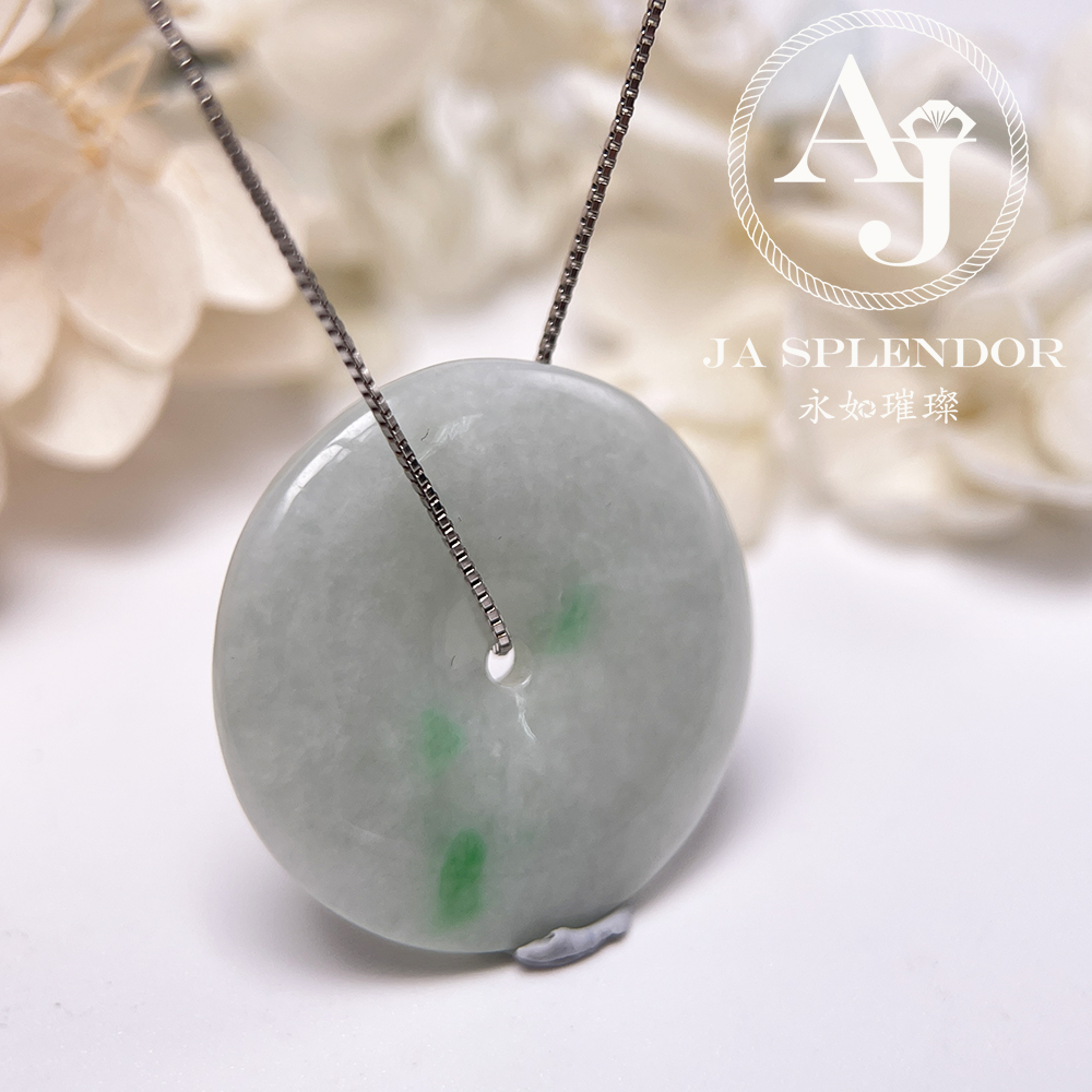 JN-3150 天然翡翠A玉 白底青大平安扣