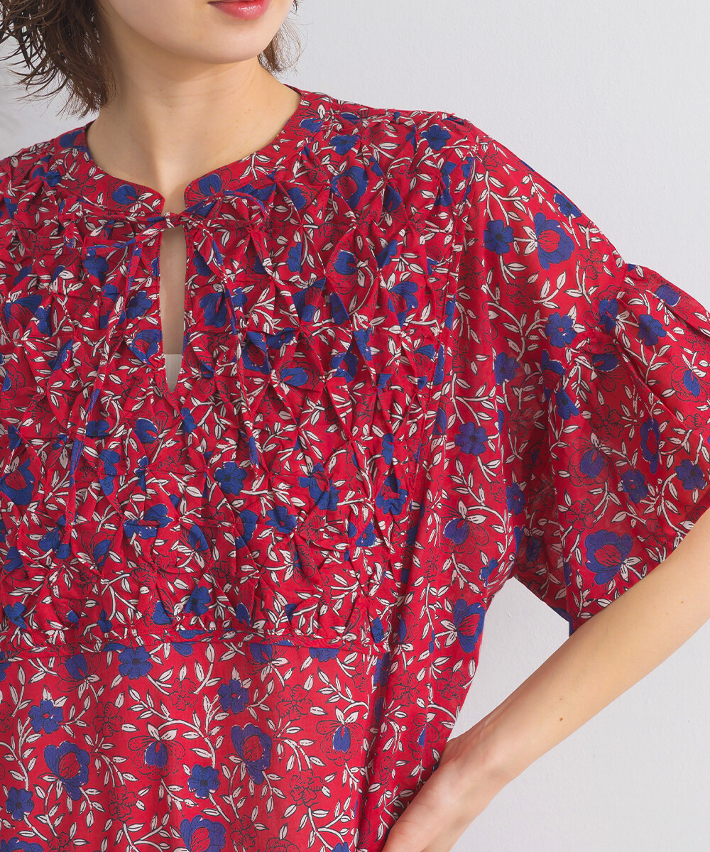 LP - 印度棉復古花卉連身裙 (紅色)