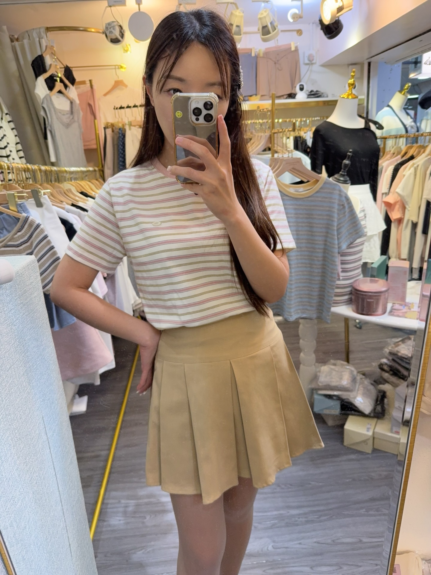 🌸夏日糖果色百搭純棉Tee🌼超舒服3 色下身是牛仔布料百褶裙後橡筋3 色