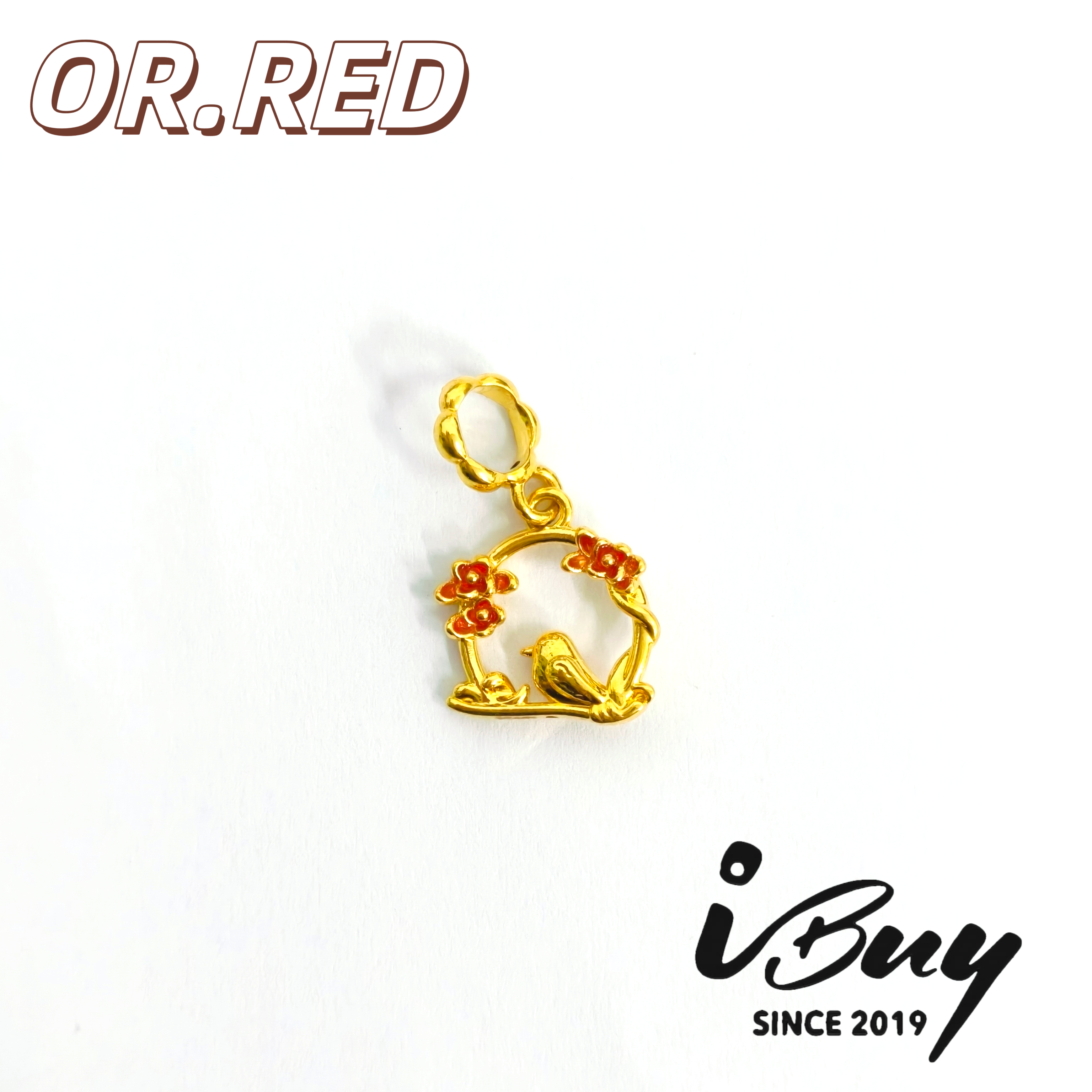 916 HARD GOLD BIRDSONG AND FLORAL FRAGRANCE ORANGE-REN CHARM BEAD 916 硬金 橘红色鸟语花香 串咀