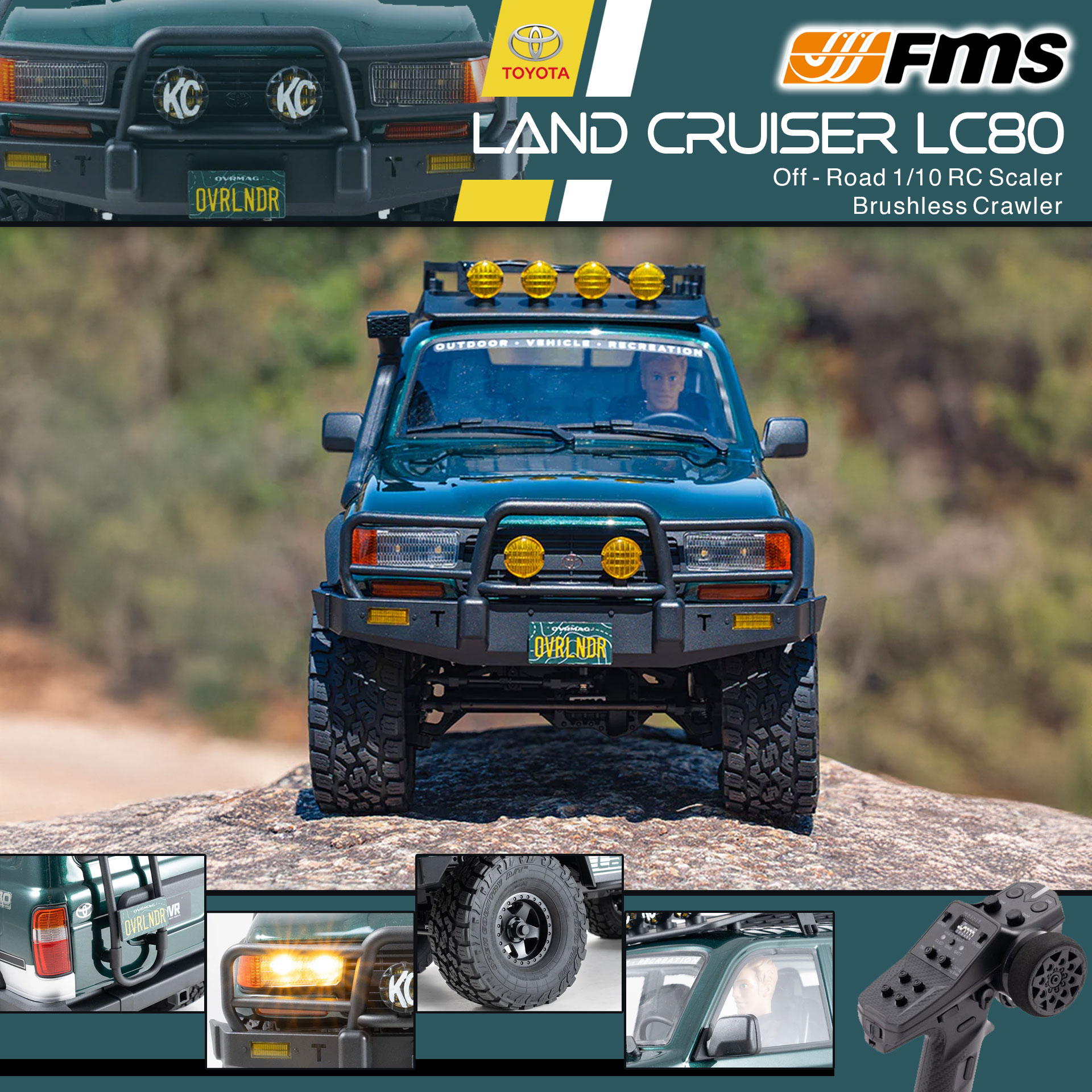 全新 FMS 1:10 LAND CRUISER 80 無刷攀爬車 | FCX10 | LC80 | TOYOTA 授權 | 4輪驅動 | 3541 KV1200 無刷電機 | 雙速變速機械波箱