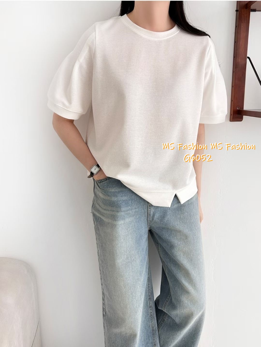 G6052 韓國🇰🇷特色袖小開叉腳top