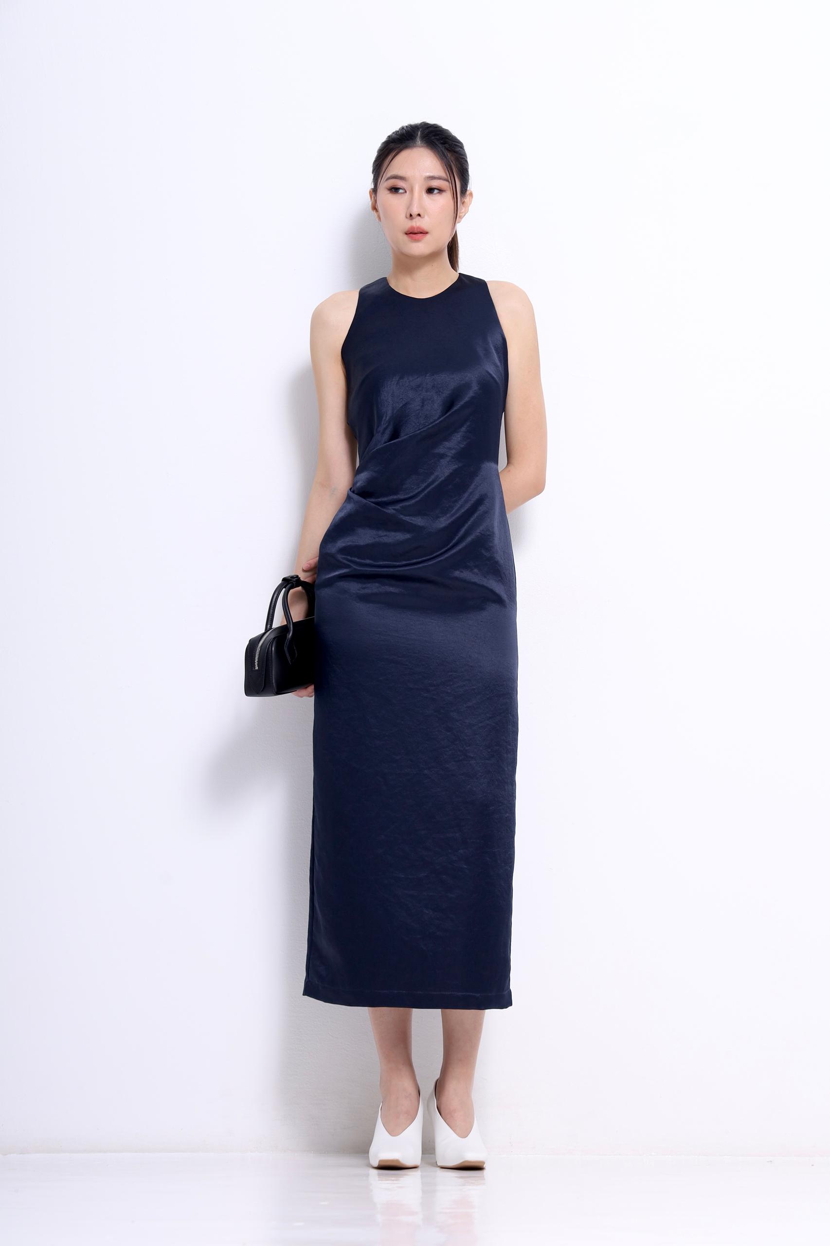 D2313 ROUND COLLAR SIDE DETAILED DRESS