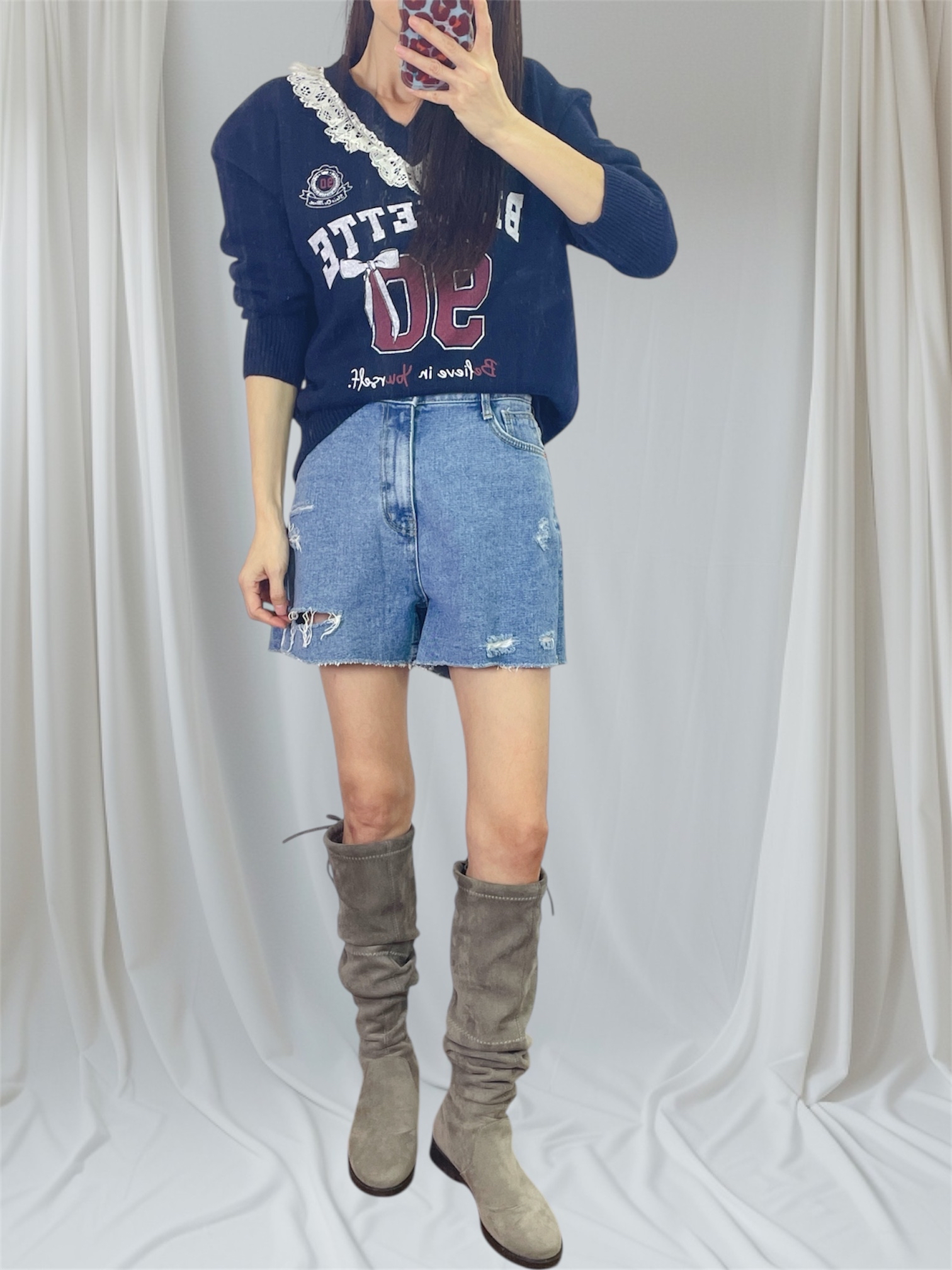 K5532 Lace邊V領針織top