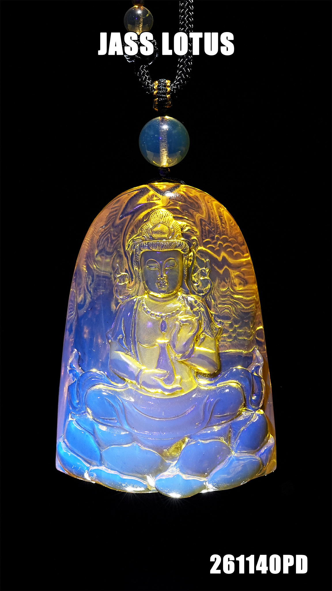 緬甸天然琥珀收藏品名師雕刻綠茶珀觀音吊牌