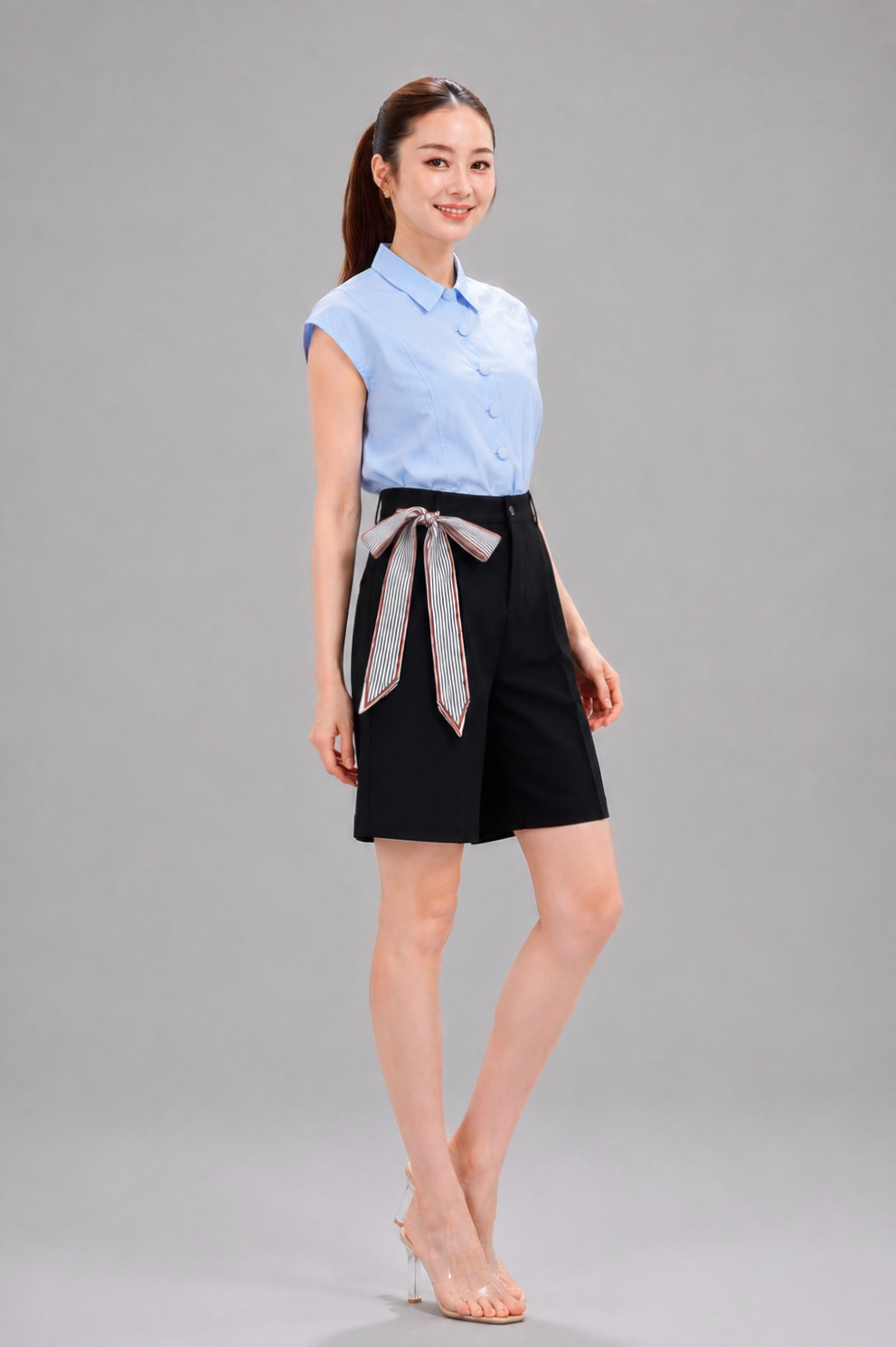 80005 Cap Sleeve Button-Up Shirt Top