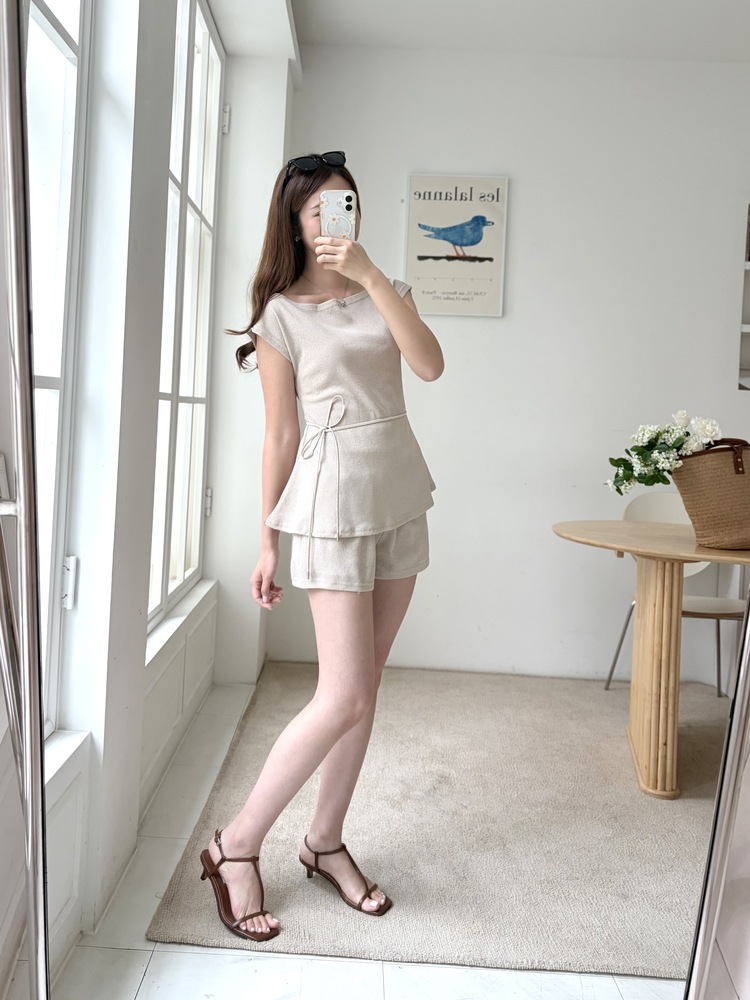 Elysian Boat Neck Belted Set (Mocha)